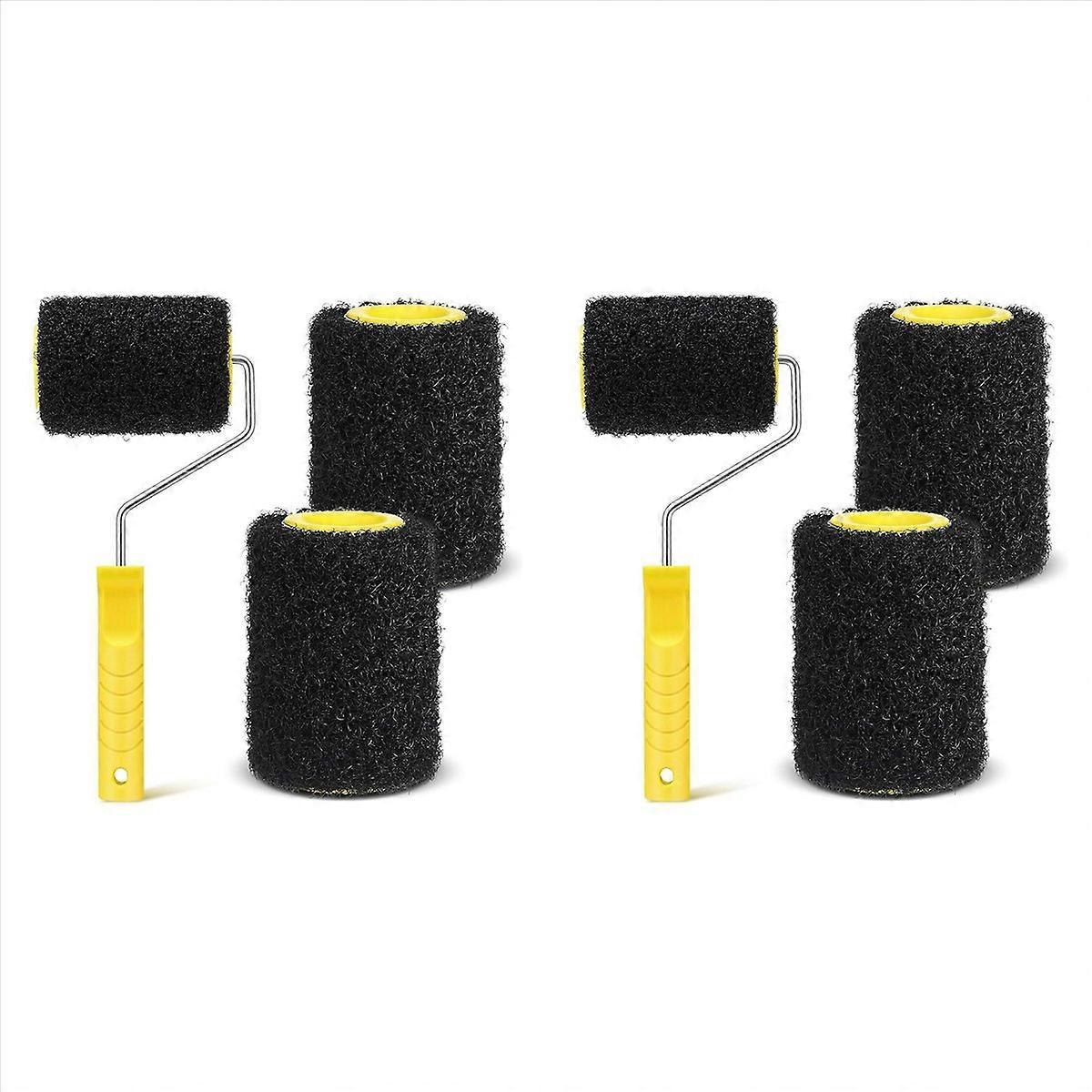 6Pcs 4 Inch Drywall Compound Roller Cover with Paint Frame,Drywall Texture Brush,Mud Roller for Putt
