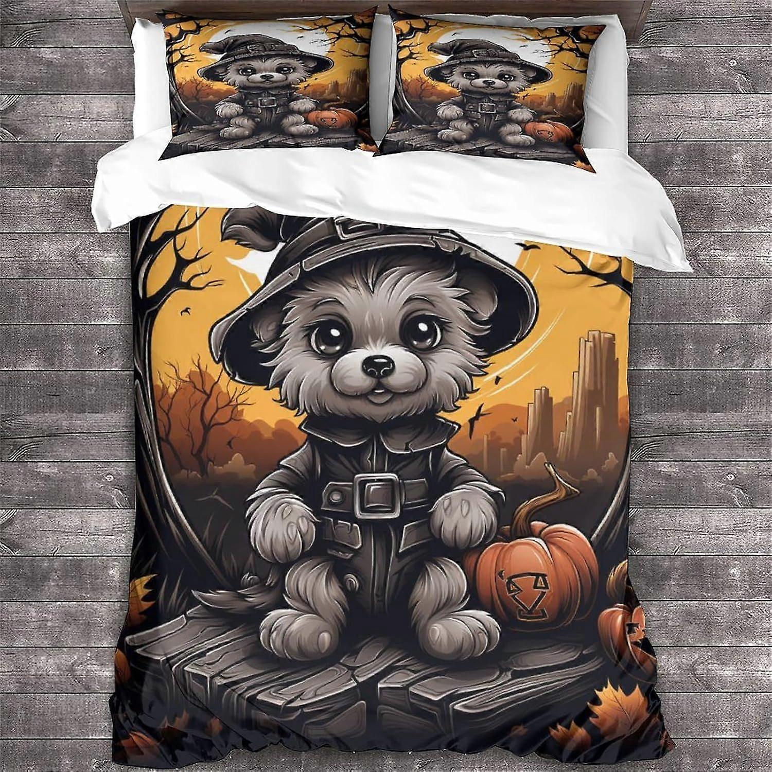 LikeEj الفراش مجموعة لحاف غطاء هالوين موضوع لحاف ستوكات تنفس غطاء المعزي مزدوج