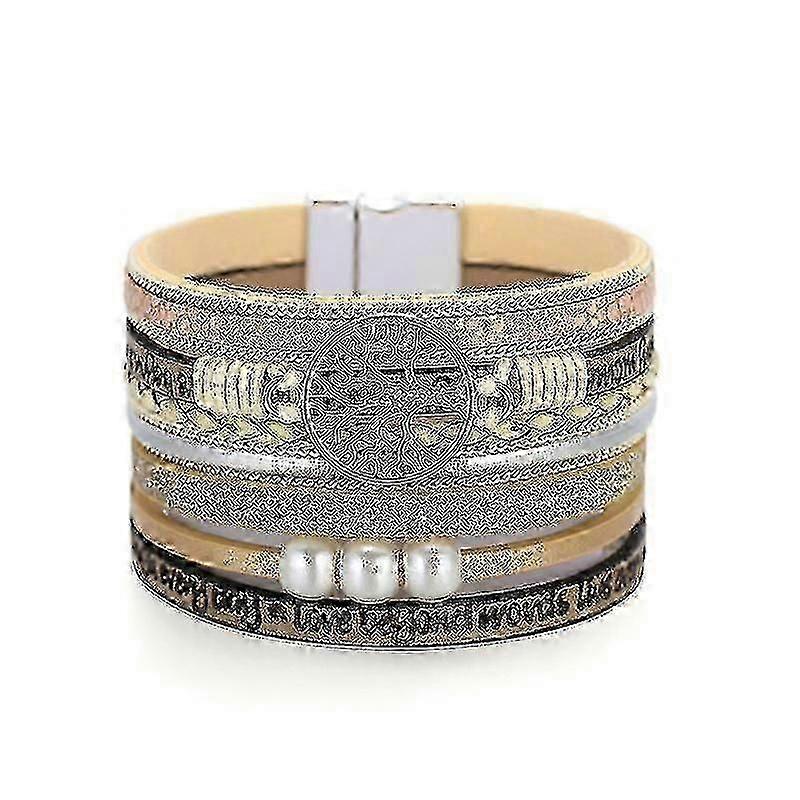 Boho Multilayer Leather Cuff Bracelet - Beige (1pc)_m24