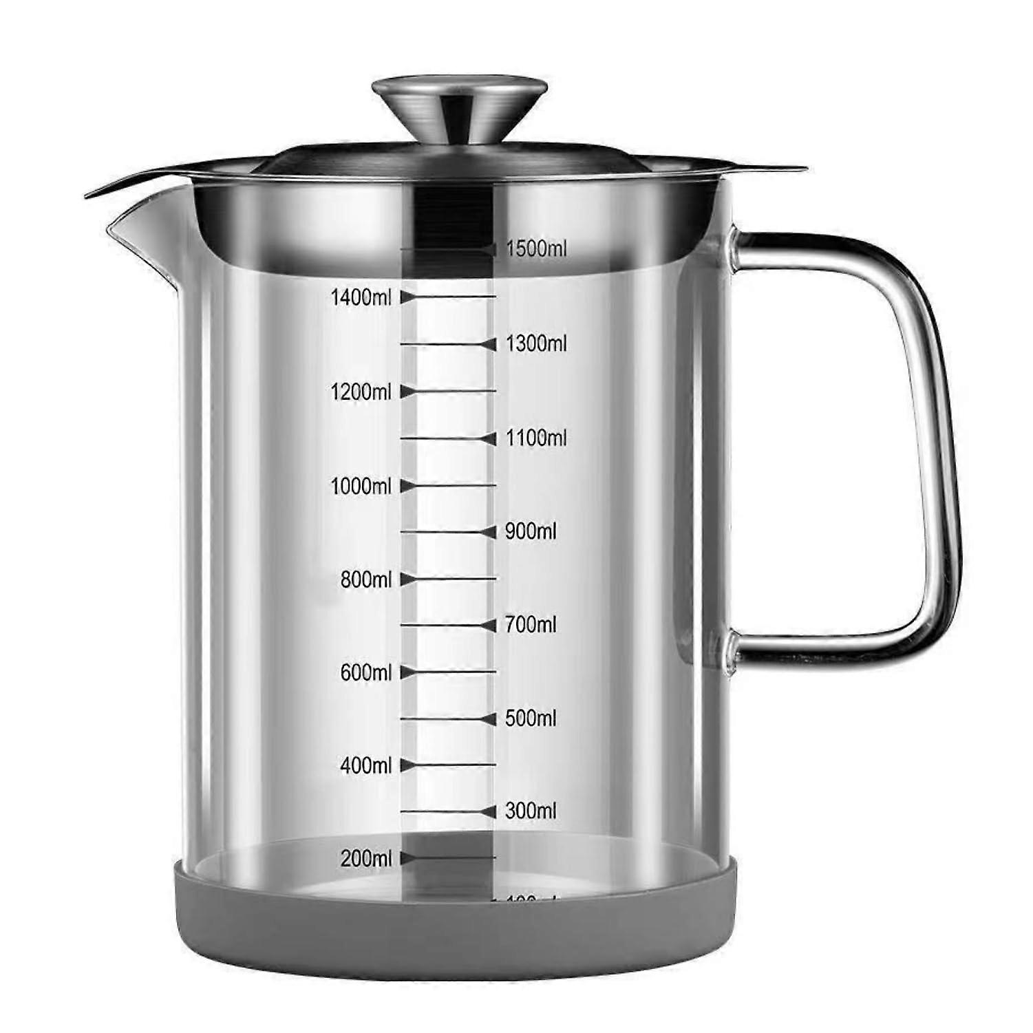 Grease Storage Container with Mesh Filter Lid 1500ml Oil Keeper for Bacon Drippings and Frying Oil