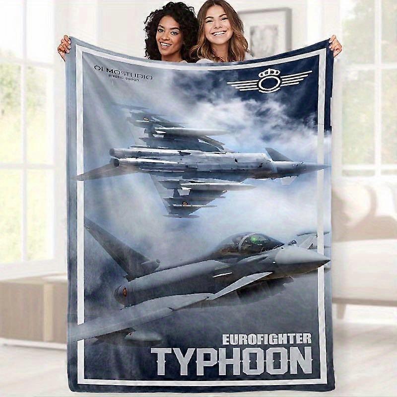 European Typhoon Fighter Jet Airshow OLMOSTUDIO Design Theme Printed Flannel Blanket - Patterned Flannel Throw, Soft and-AZXRT424