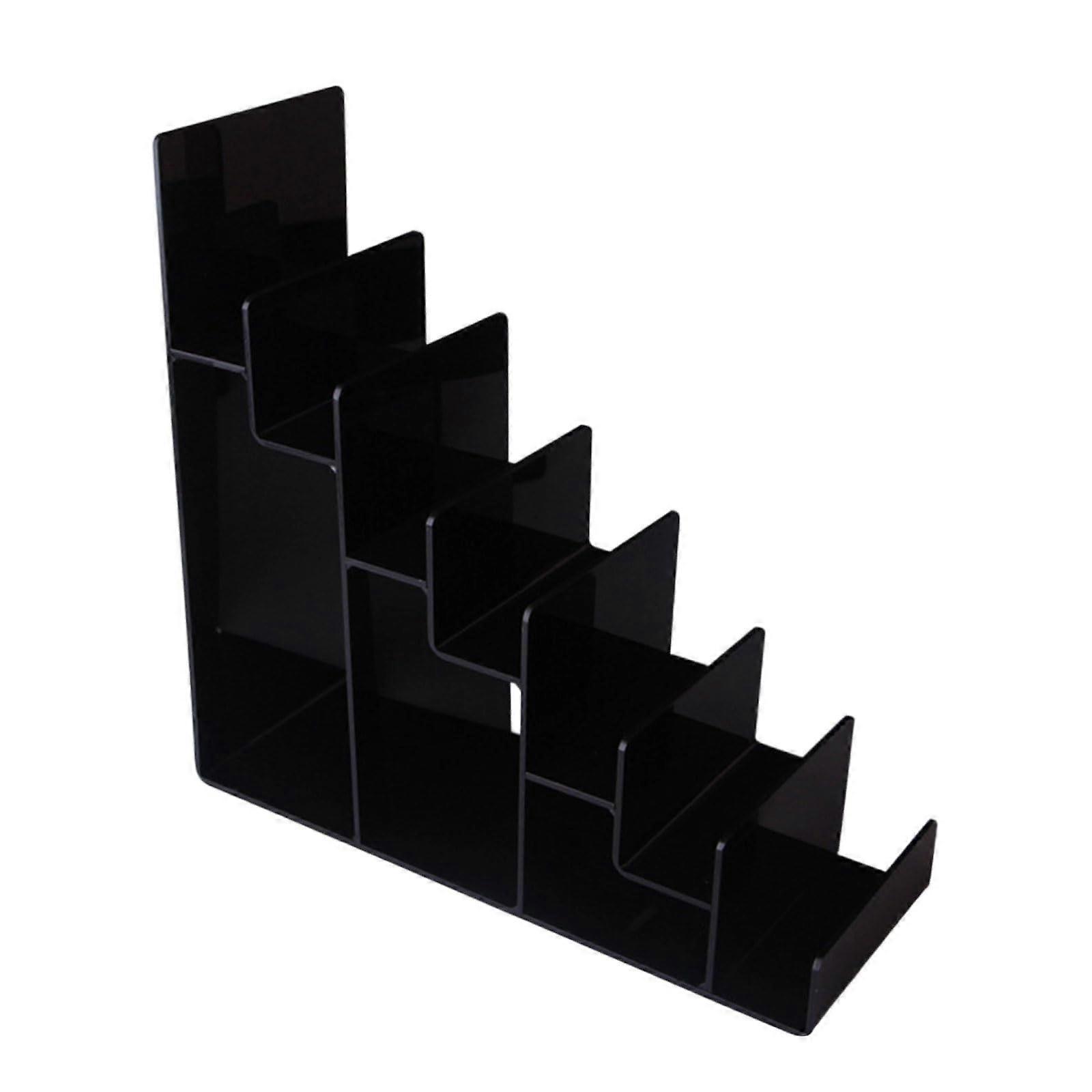 Sloped Acrylic Wallet Holder Shelf Clear Display Stand For Countertop And Cabinet Organization Black