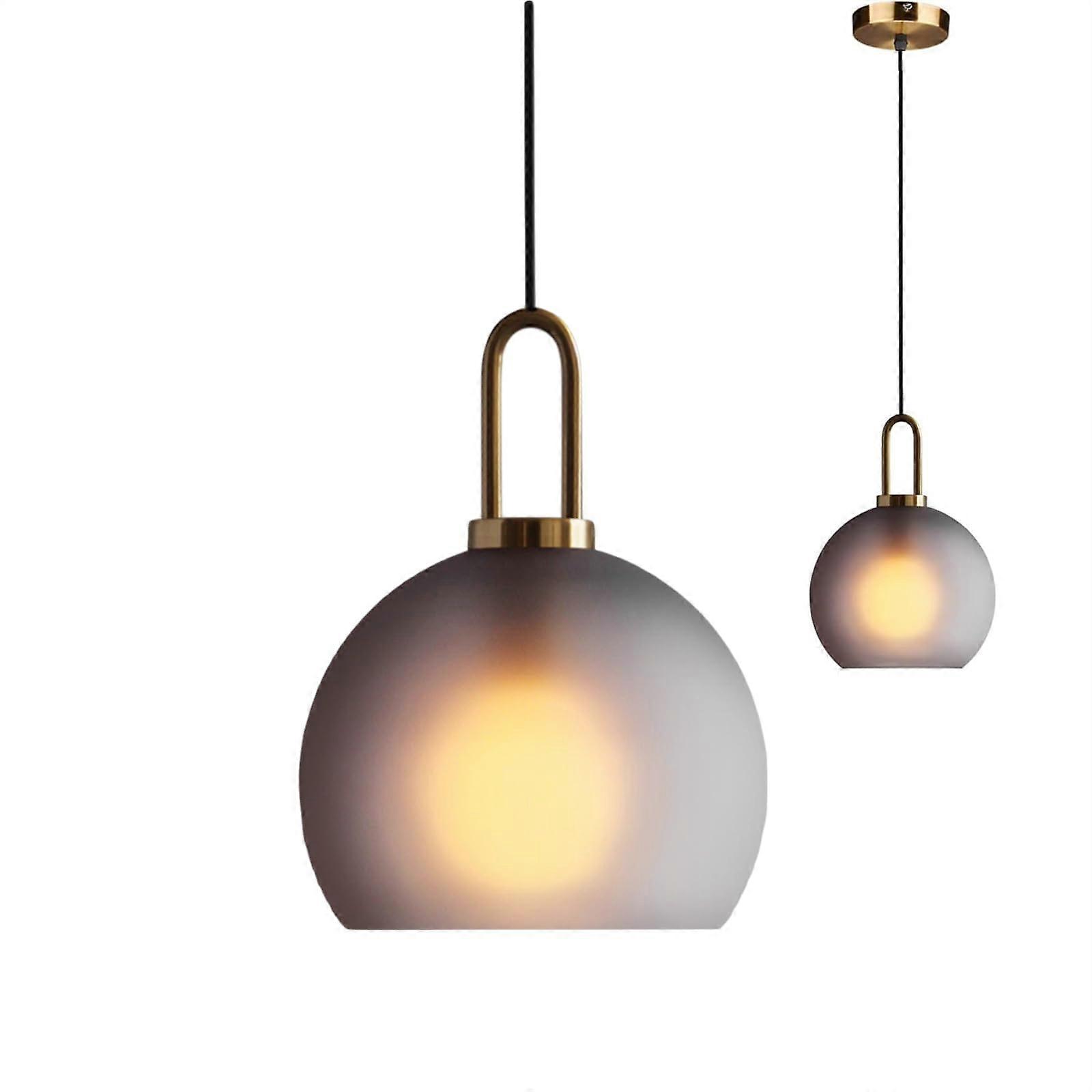 Frosted Grey Glass Pendant Light with Brass Socket, Adjustable Height Globe Lamp for Kitchen Island