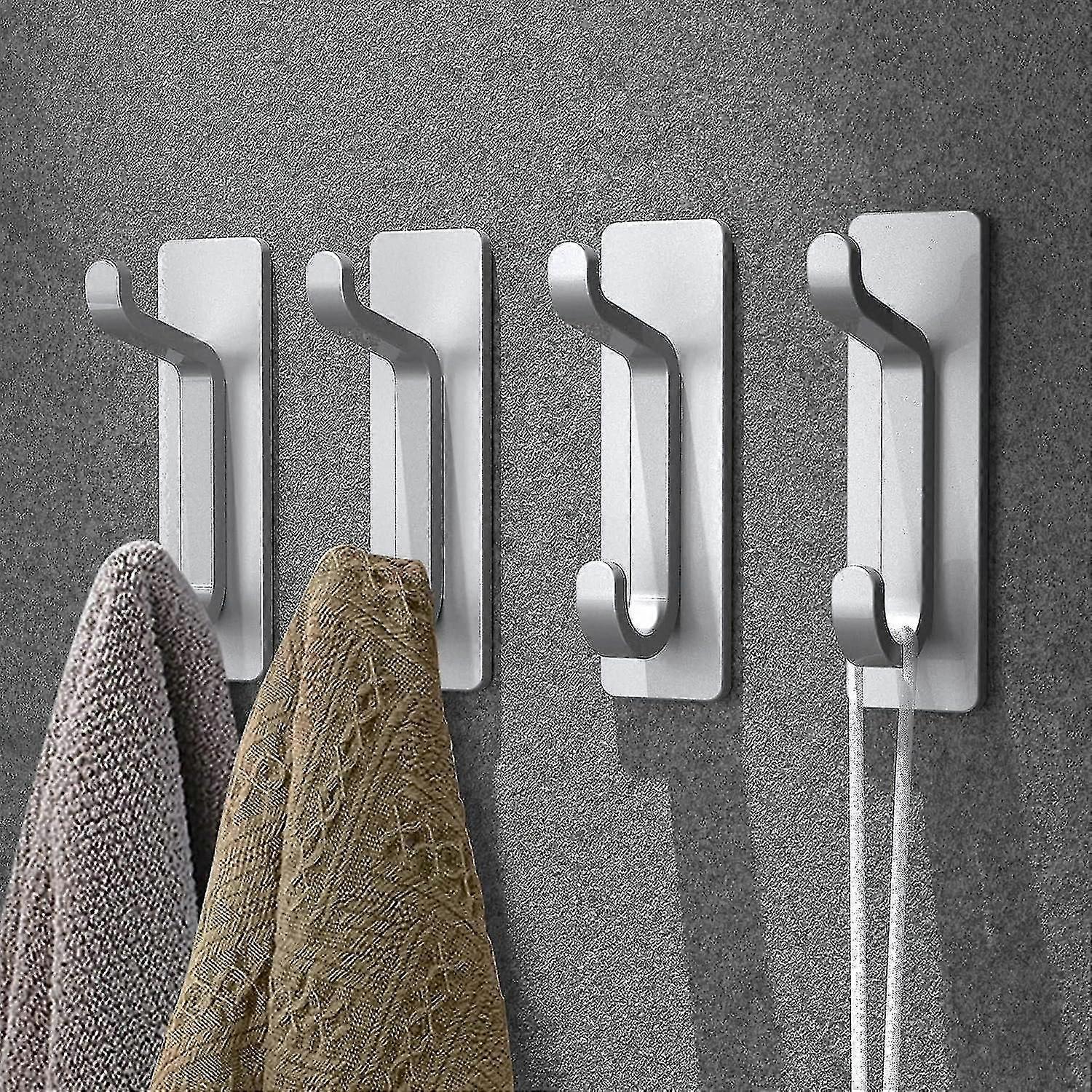 Self Adhesive Hooks For Hanging, Extra Sticky Metal Stainless Hooks For Coat Towel Key Hat, Wall Mounted Heavy Duty, Removable Hanger,4 Pack