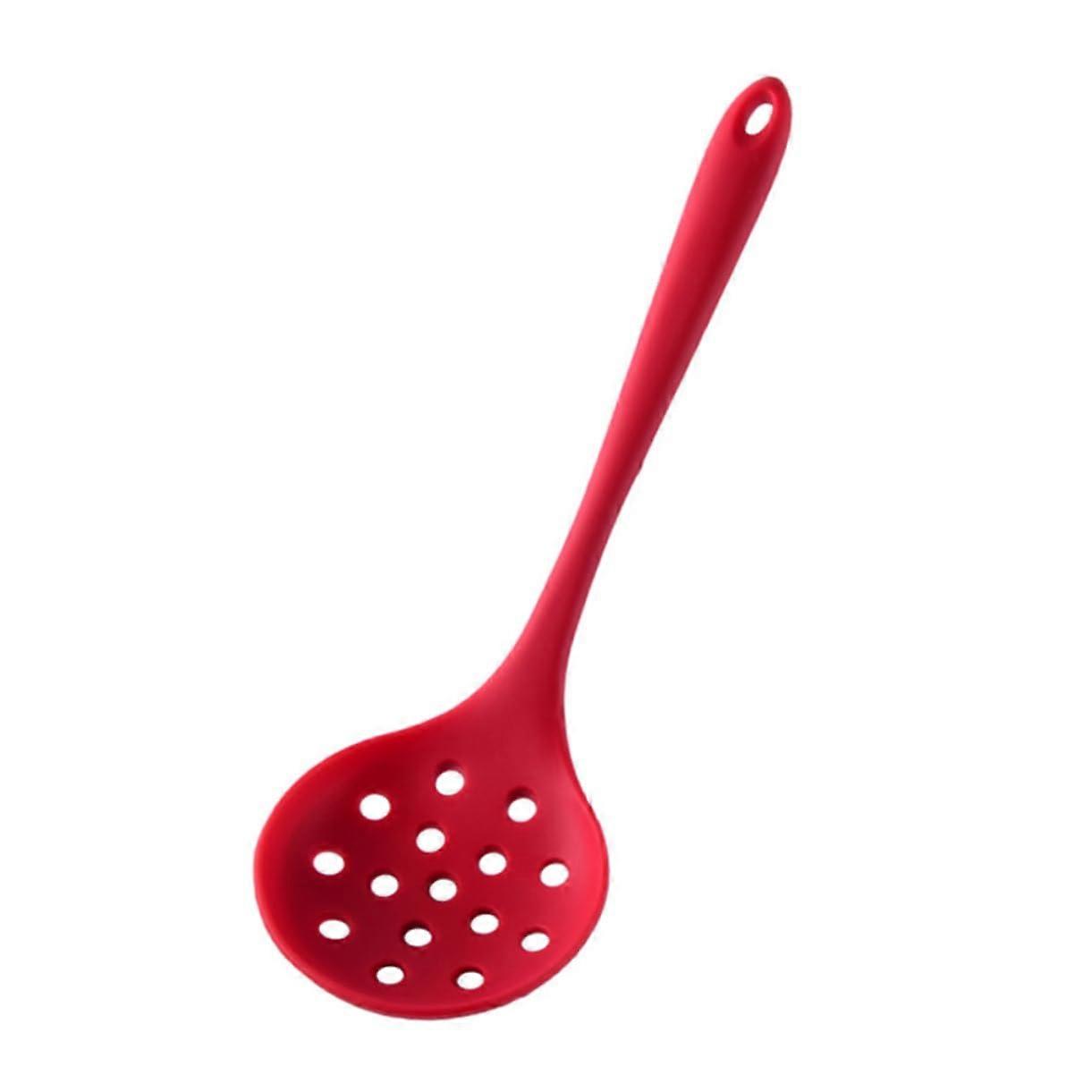 Silicone Slotted Spoon and Skimmer Heat Resistant Nonstick Long Handle for Cooking and Serving Red