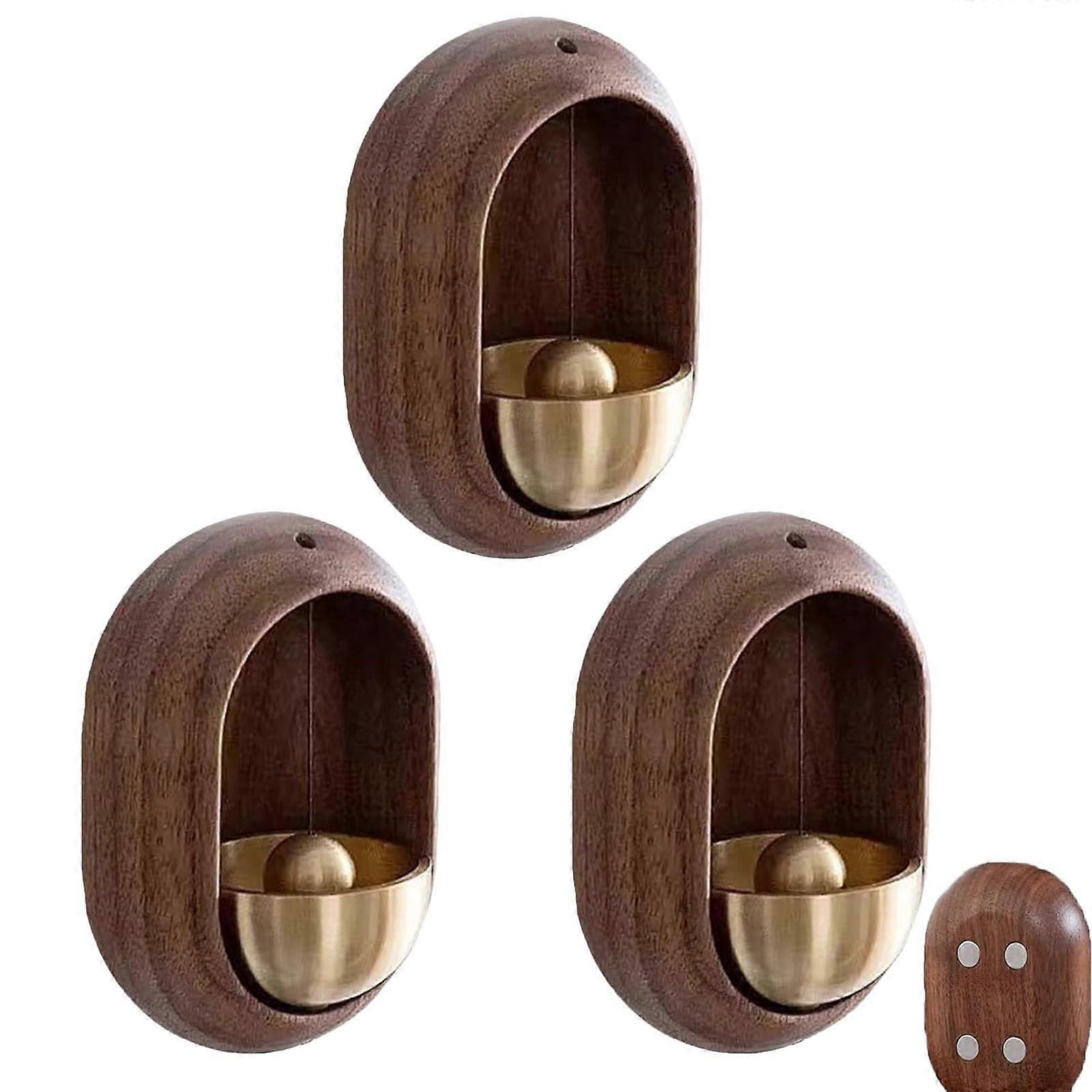Elegant Walnut Brass Door Chime 3pcs Minimalist Shopkeeper Bell with Rust Resistant Finish