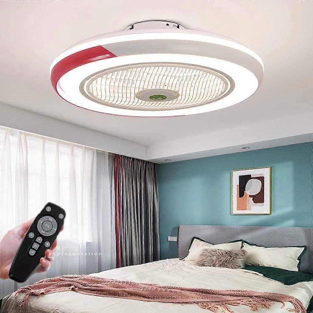 Modern LED Ceiling Fan with Light, Invisible Design, Remote Dimmable, UltraQuiet, Pink 40W