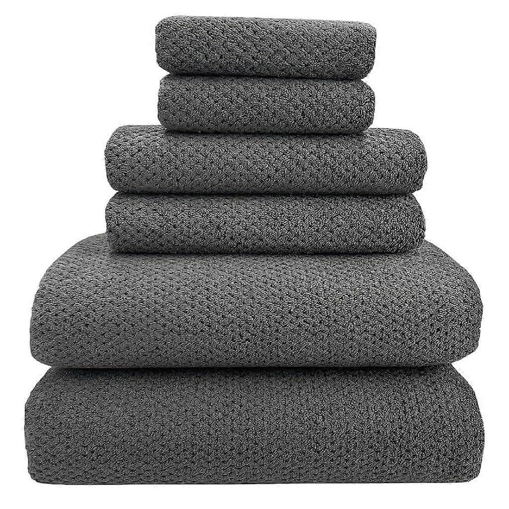 Bathroom Towel Set of 6 Quick Dry Soft Absorbent Polyester Shower Towels Gray Multiple Sizes