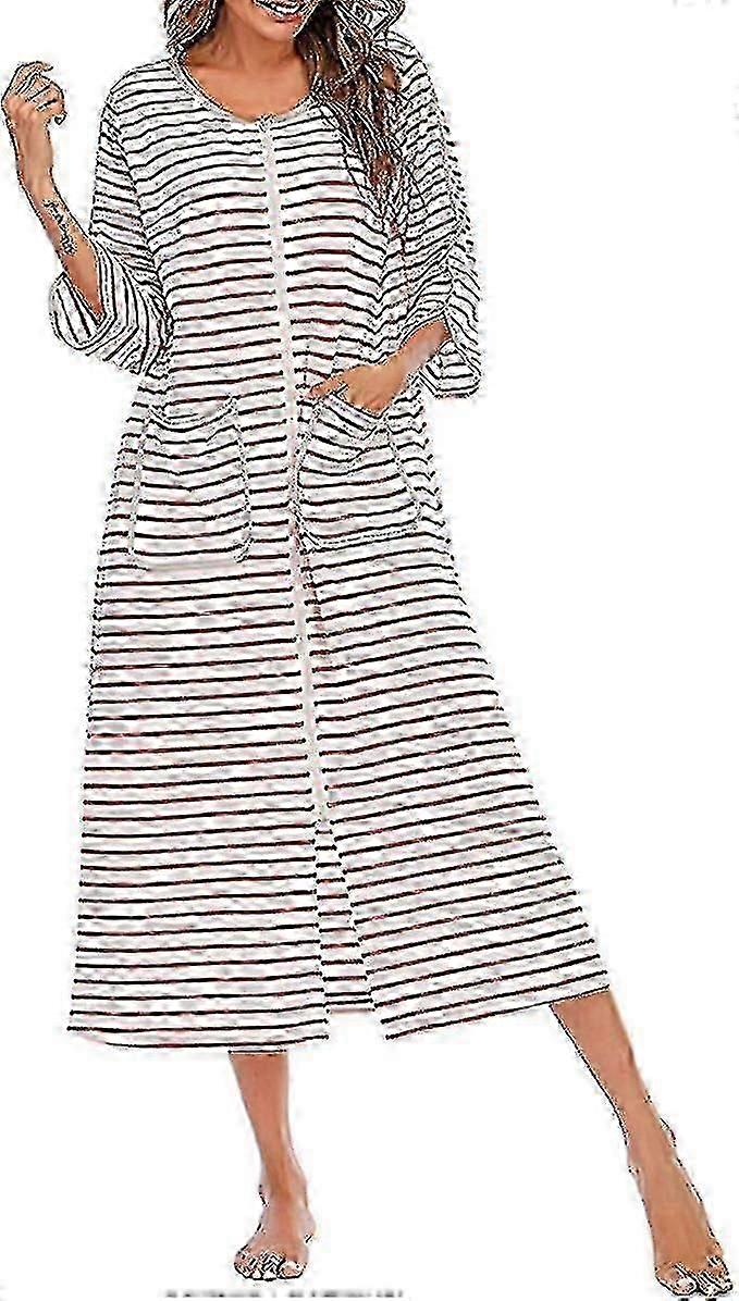 Robe de chambre en coton mélangé pour femme à motif rayé classique