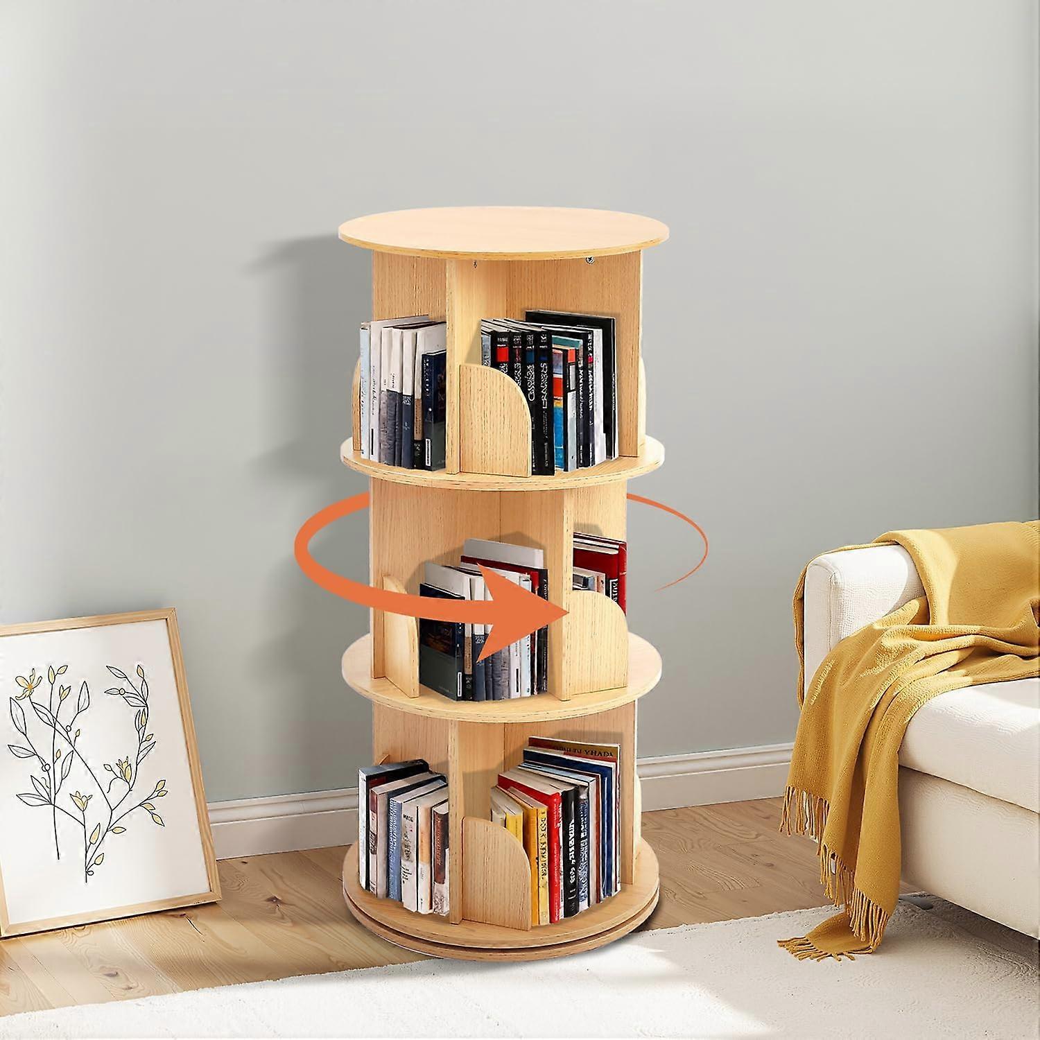 Wooden 3 Tier 360° Rotating Bookshelf, SpaceSaving Corner Bookcase for Kids Room and Small Spaces