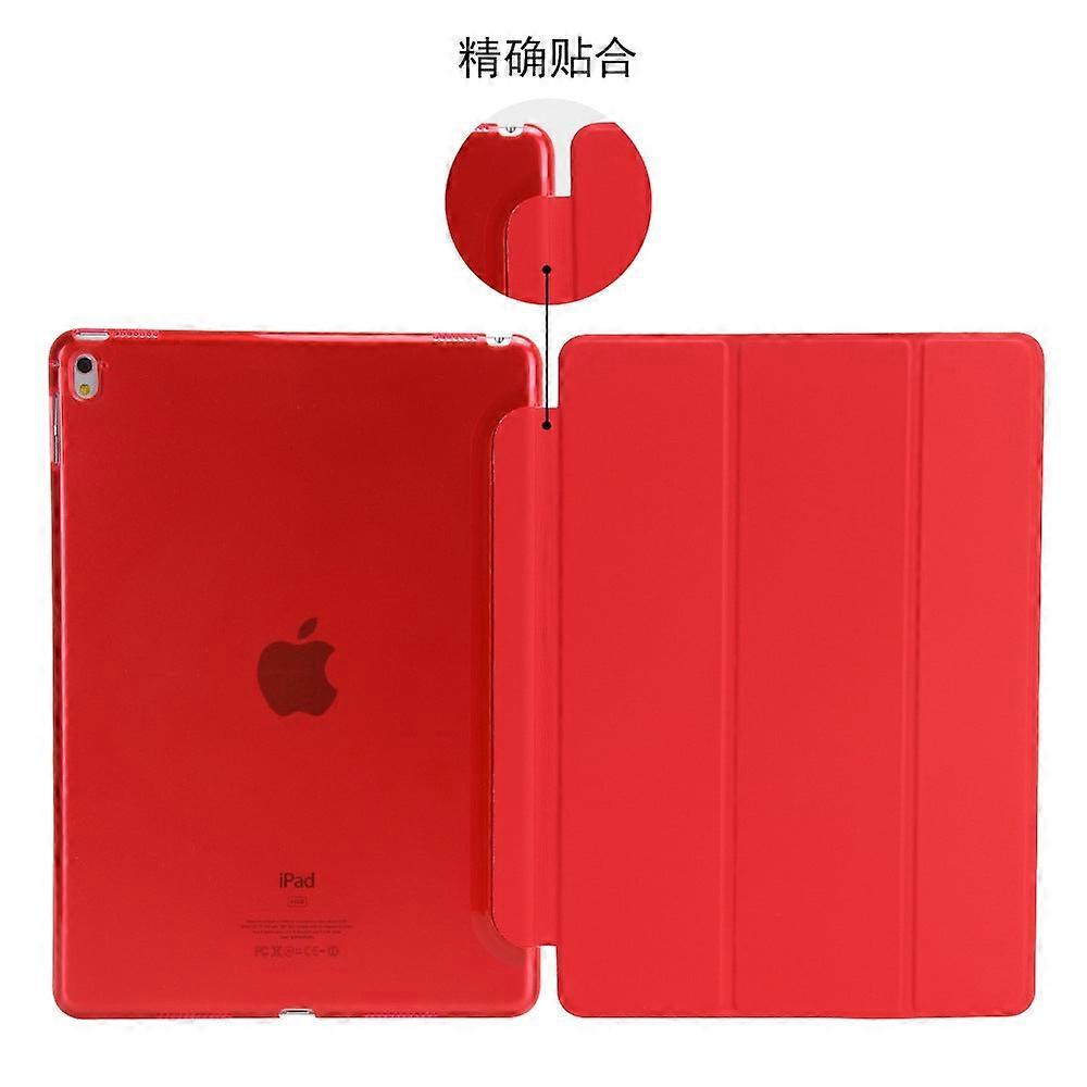 iPad 2017/2018 9.7 için Kırmızı Üç Katlı Sert Buzlu Dış Yüzeyli Deri Kılıf