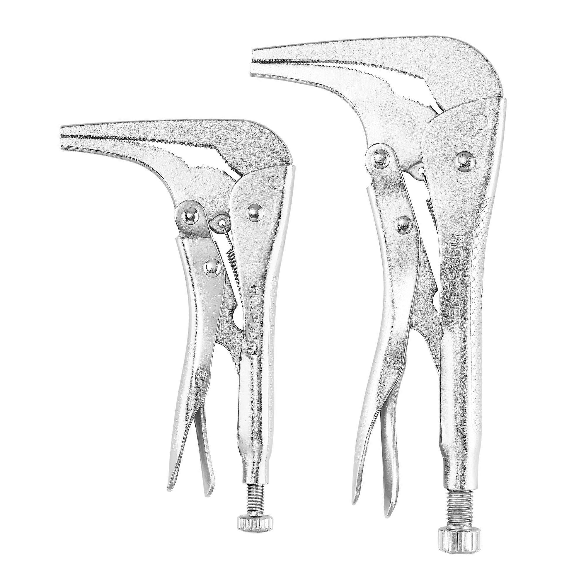 2PCS 90 Degree Offset Long Nose Locking Pliers 7in and 11in with Precision Grip Control