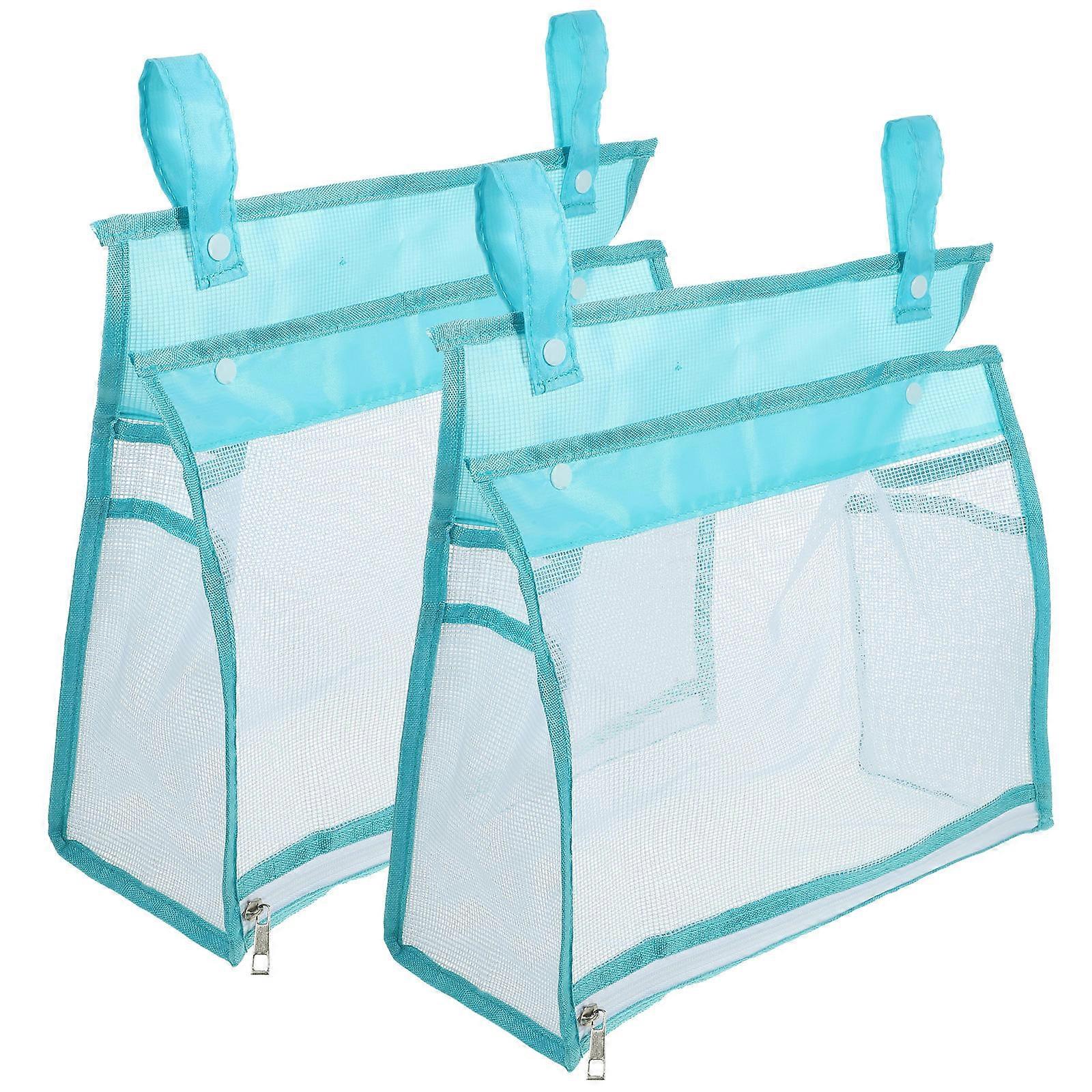 Bath Plaything Organizer Mesh Bag for Storage 2Pcs Sky-Blue Hanging Use