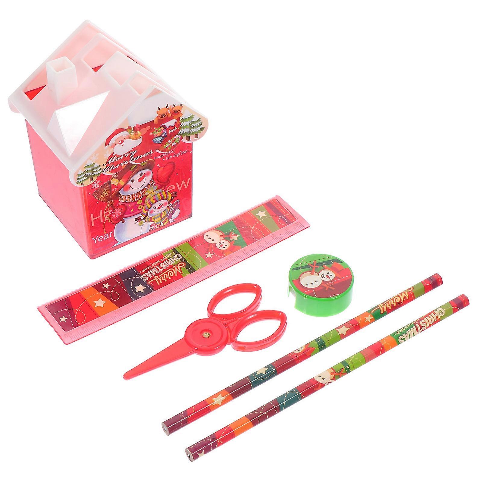 Christmas Elements Appearance Stationery Set Home Use Plastic Wood Drawing 2 Sets