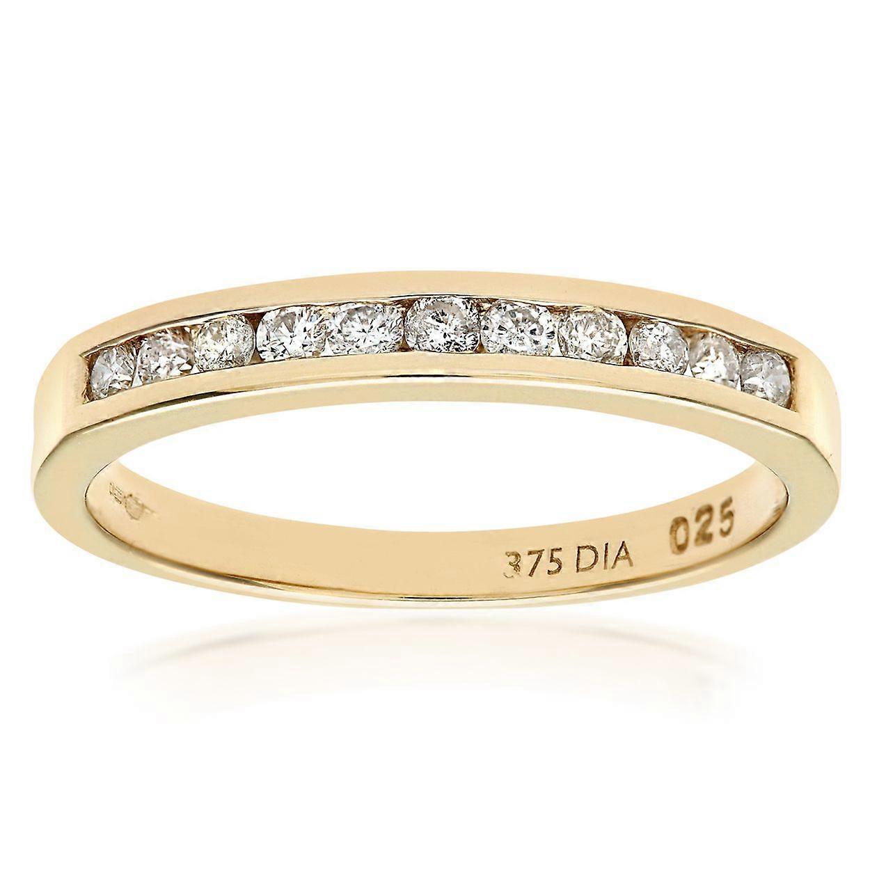 Jewelco London 9ct Yellow Gold Round 1/4ct Diamond 11 Stone Channel Set Eternity Ring 2mm