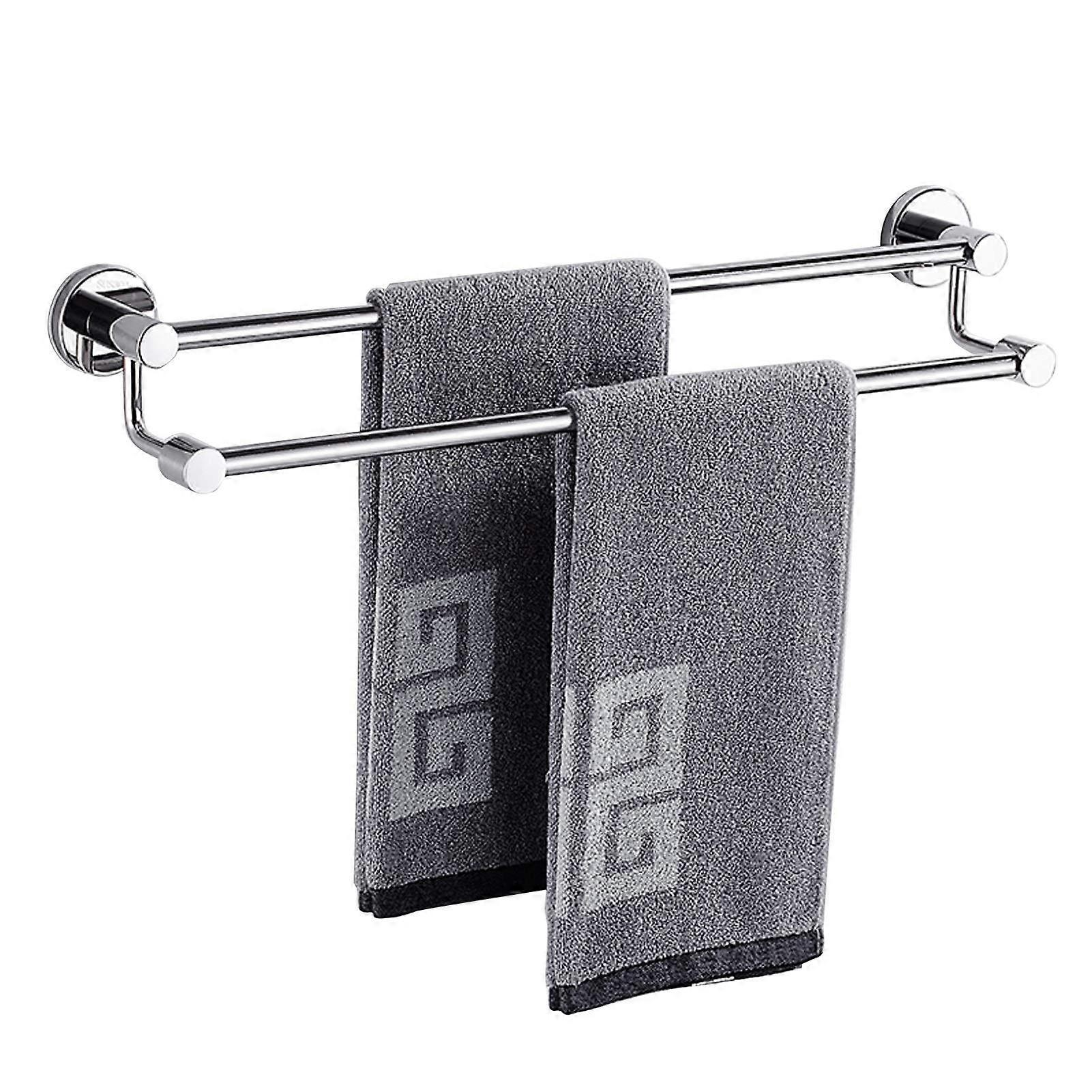 Stainless Steel Double Towel Rack Waterproof SpaceSaving Wall Mounted Silver Rail 4080cm
