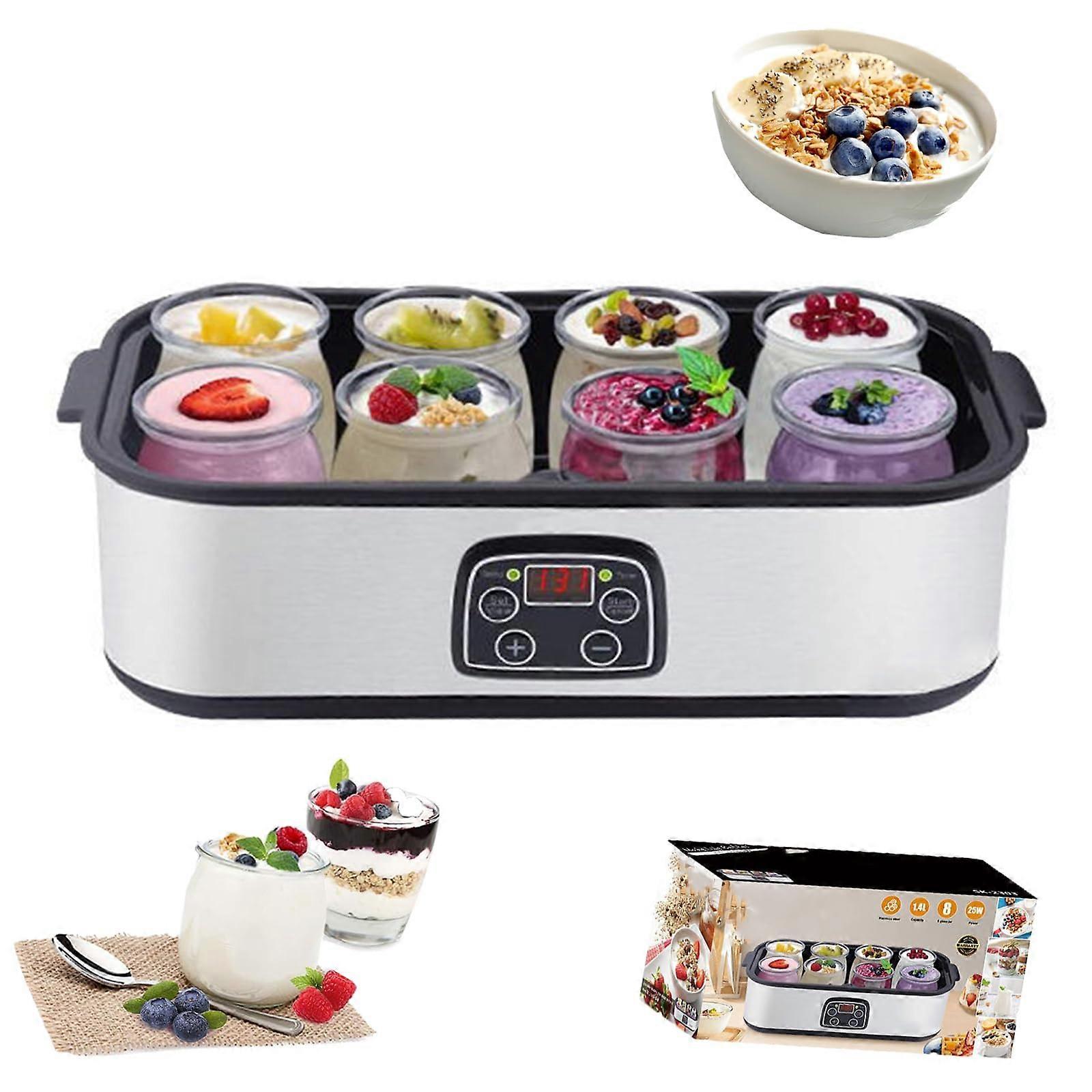 Electric Yogurt Maker with 8 Glass Jars, Digital Timer, Adjustable Temperature, 1400ml Capacity