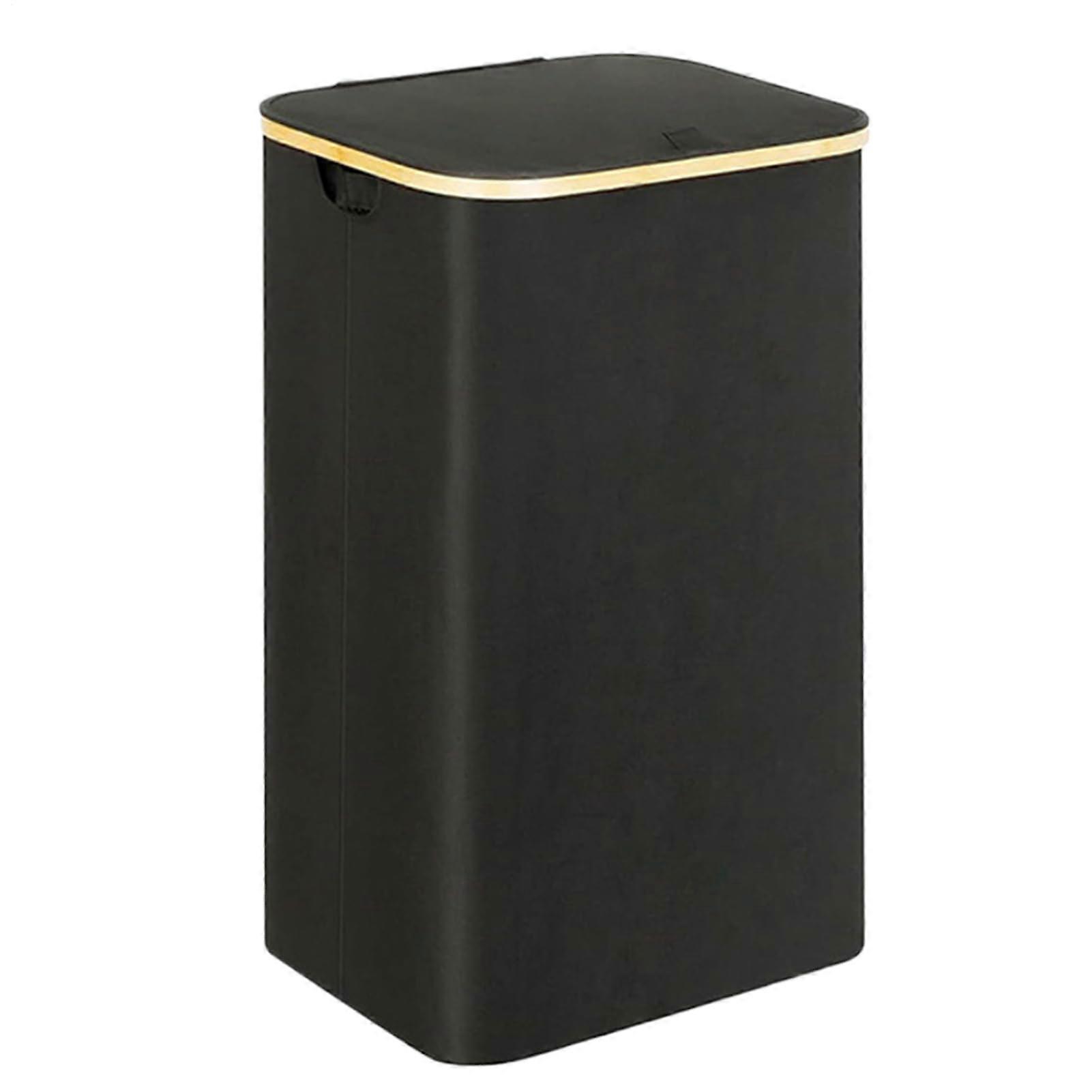 100L Large Capacity Laundry Hamper with Lid, Foldable Clothes Storage Bin with Removable Bag, Black