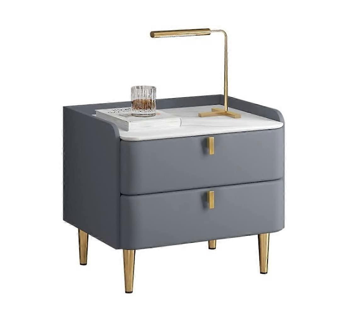 Solid Wood Bedside Table with Dual Drawers, Modern Nightstand for Bedroom, Grey Blue