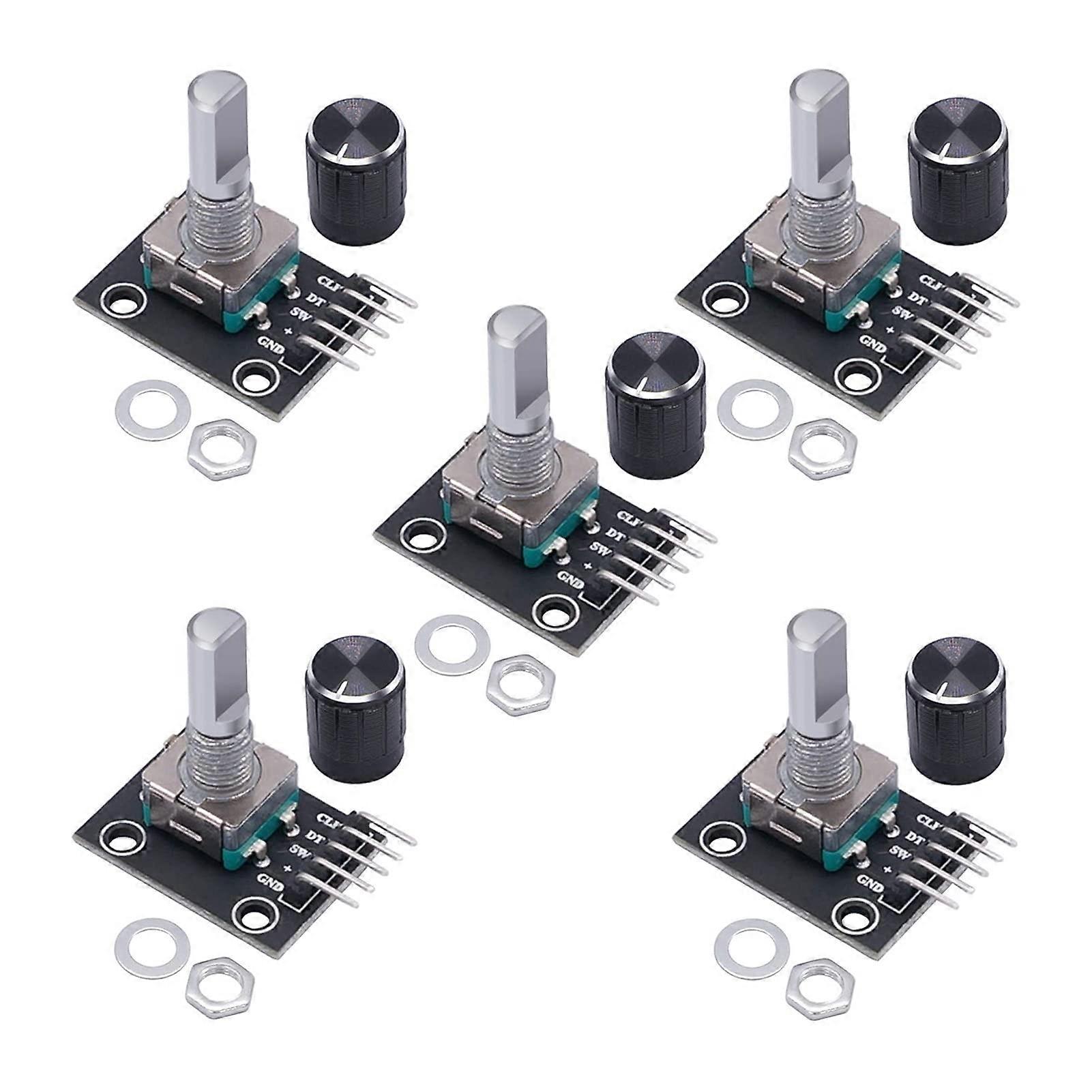 5Pcs KY040 Rotary Encoder Module 5V 20 Pulse with Aluminium Knob Cap for Arduino