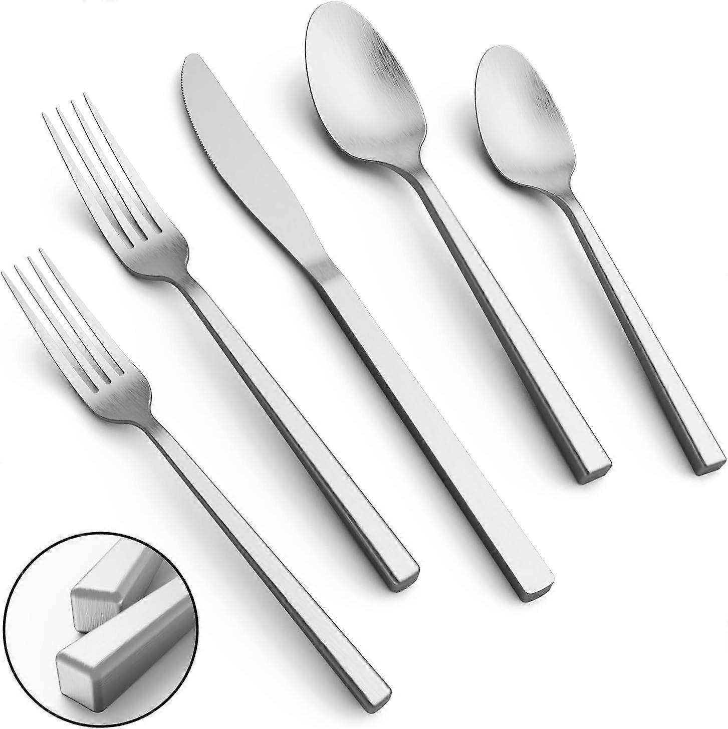 20Piece Stainless Steel Flatware Set with Modern Cube Handle, Matte Finish, Service for 4