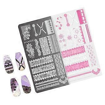 Nail Stamping Plate LACE02 for French Nail Art with Flower Patterns Stainless Steel Template