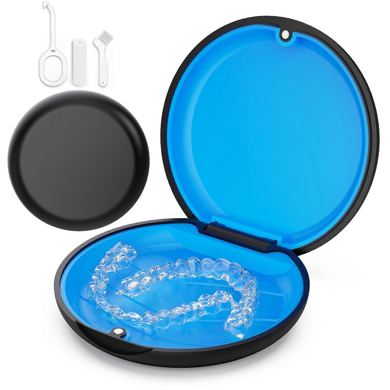 Slim Black Retainer Case Compatible with Invisalign, Cute Aligner Box with Silicone Pad