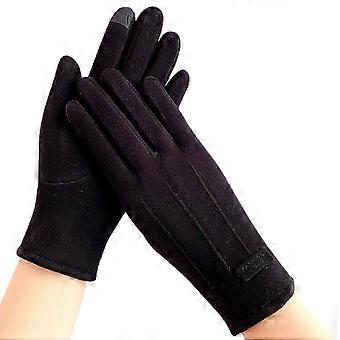 2026 Suitable 1 Pair Women Winter Warm Gloves Solid Color Wear Resistant Windproof Thickened Fleece Lined Touchscr