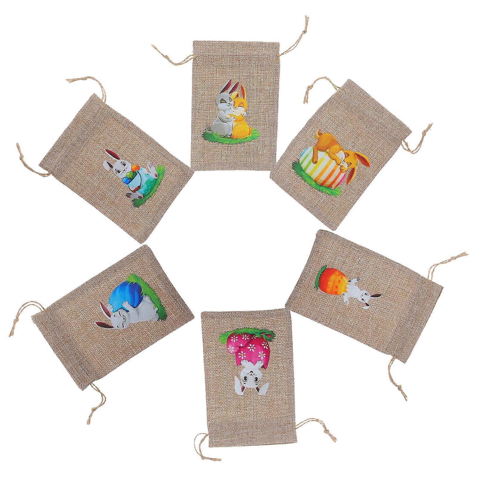 Sugar Candy Box Linen Drawstring Bag for Festival 6Pcs Easter Rustic Pouch