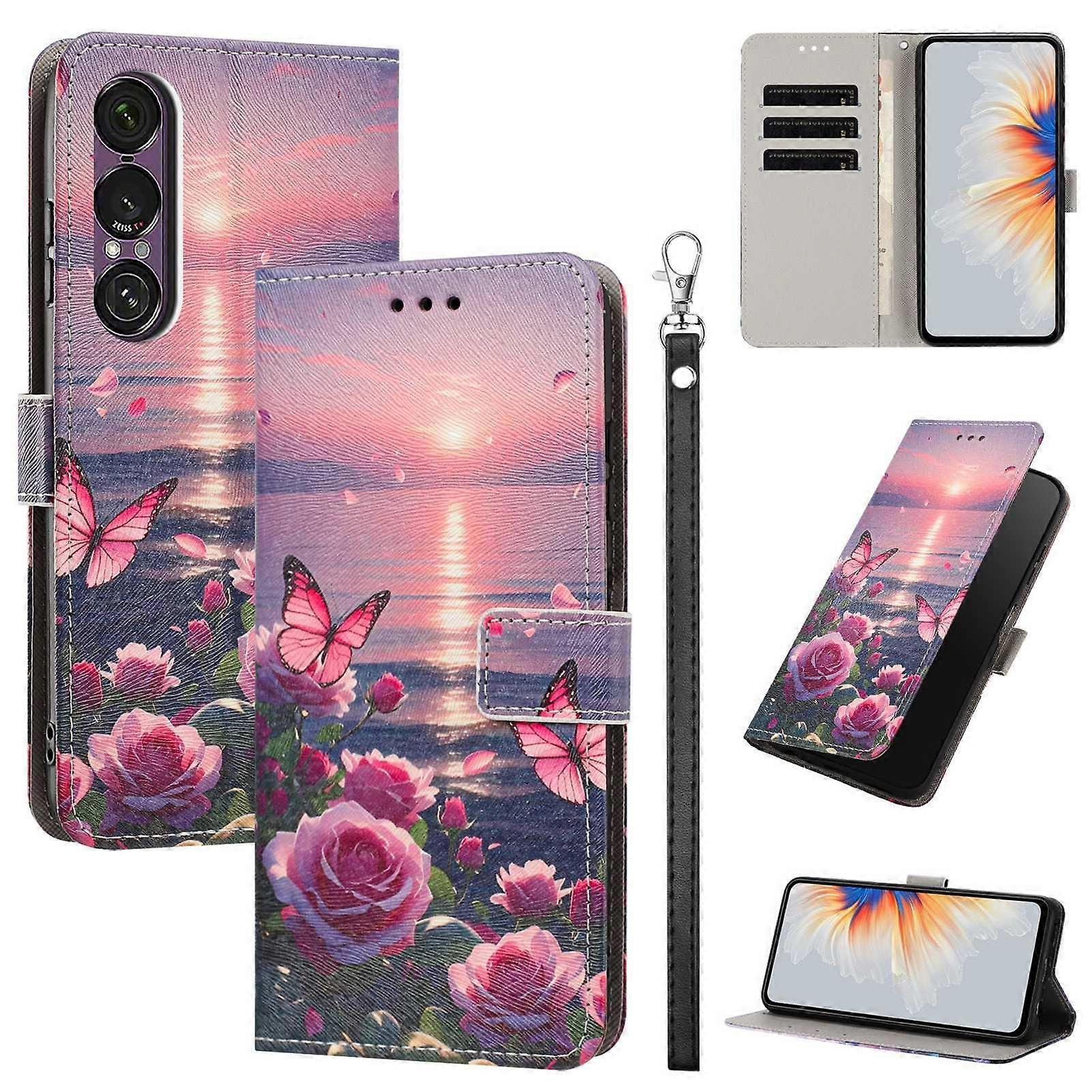 Painted Pattern Vegan Leather Phone Case with Strap