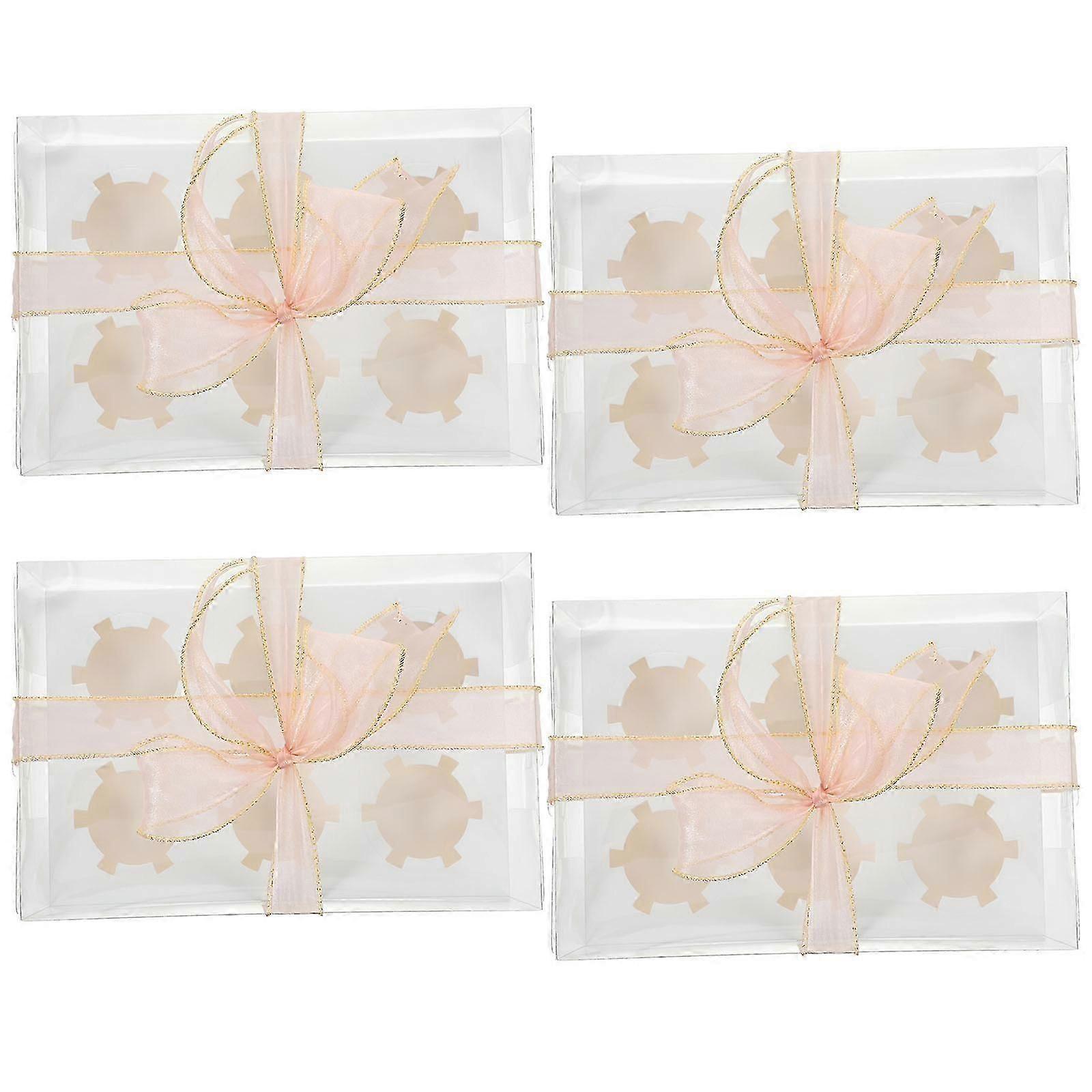 Cupcake Boxes Clear Cake Box for Packaging 4Pcs with Hole Inserts