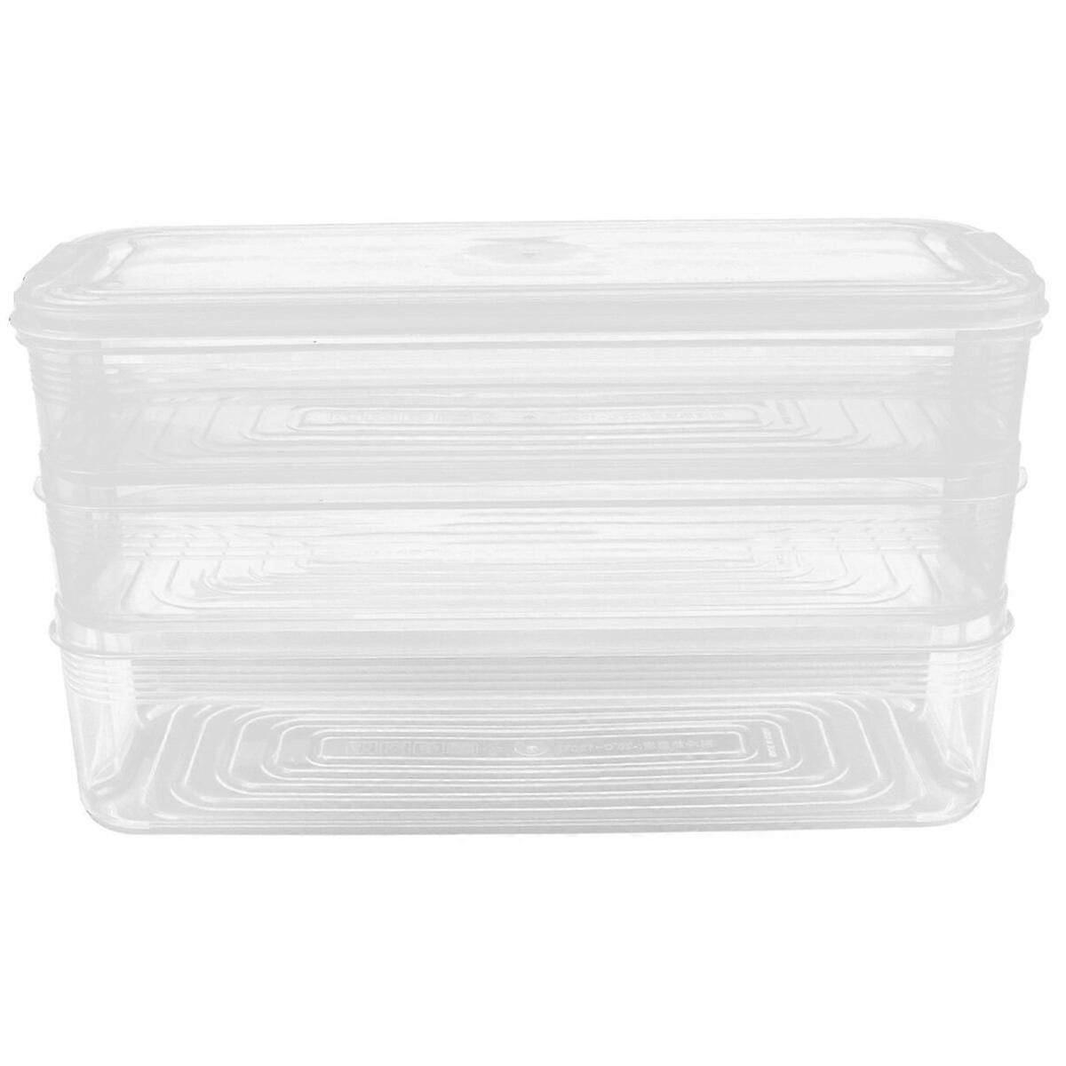 Plastic Dumpling Storage Box Stackable Food Storage Case Transparent Crisper For Refrigerator (3 Layers, One Deep Two Shallow)