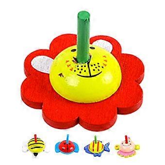 Interactive Wood Gyro Toy for Kids 5Pcs Colorful Cartoon Wooden Gyroscope Set