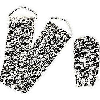 Shower Back Cleaning Set, Back Washing Strap Exfoliating Sponge Natural Hemp Horsehair Gloves
