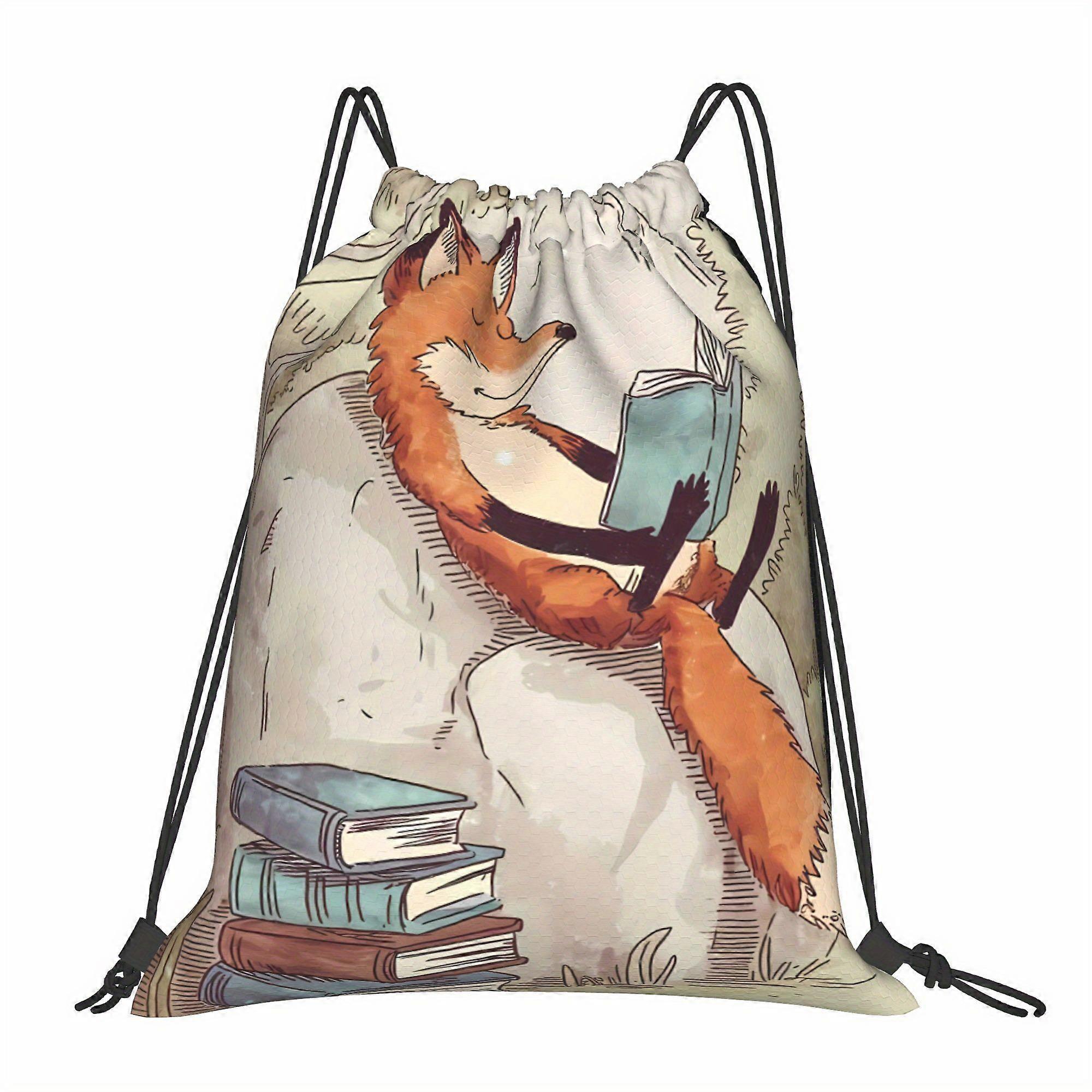 Fox Pattern Drawstring Bags-Gqazw