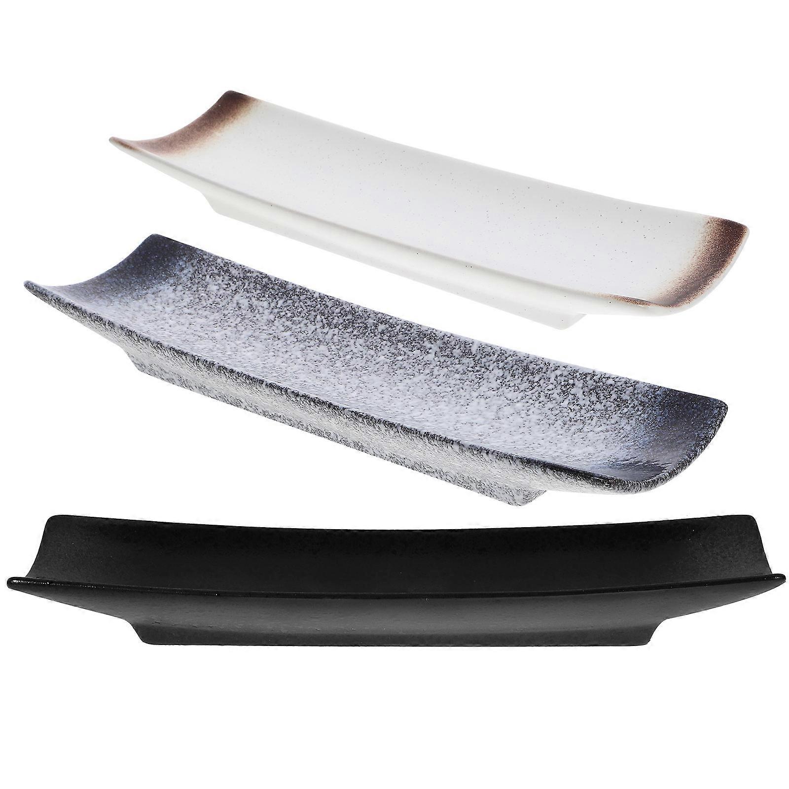 Ceramics Sushi Serving Dish Rectangular Plate 3Pcs for Home