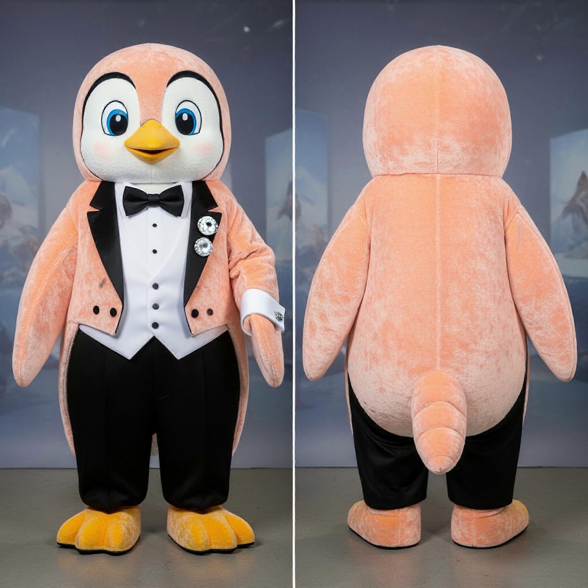 MASTICOT Peach Soft Velvety Penguin Mascot