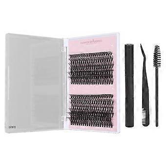 DIY Cluster Lashes Kit 240 Pcs, Individual D Curl Eyelash Extension with Bond, Seal, and Lash Tweezers (10-16mm)..C2