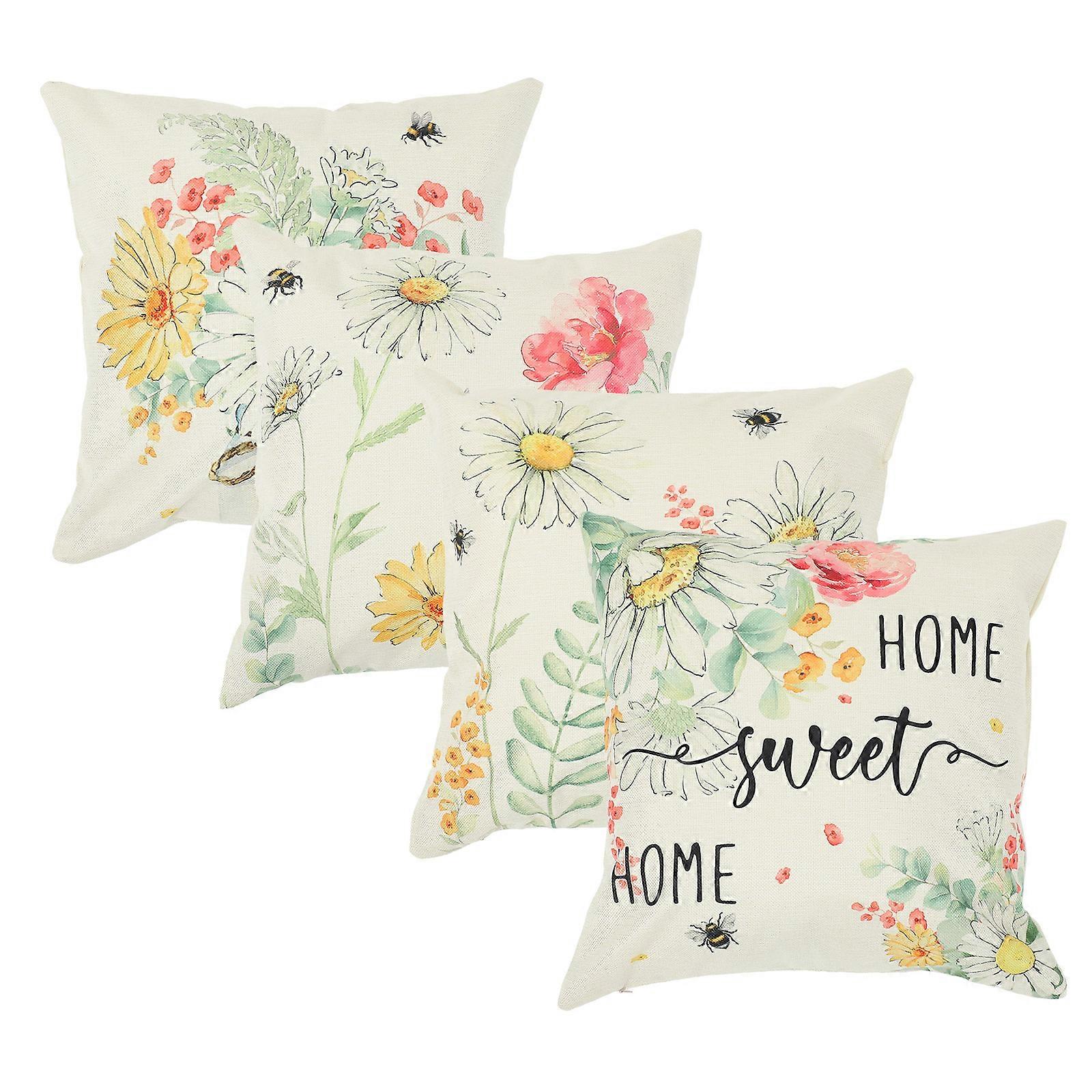 Spring Theme Pillowcase Sofa Cushion Covers for Home Use 4Pcs Assorted Colors