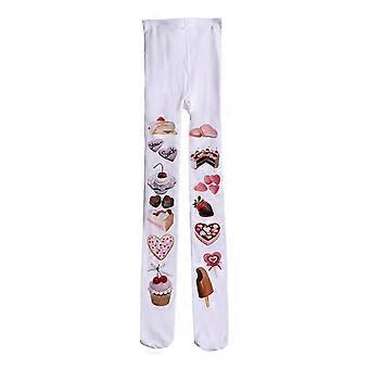 Dessert Print Tights with Breathable Moisture-Wicking Fabric, Quick-Drying, Aesthetic Grunge Chocolate Cake Patterned Pantyhose Stockings for Women