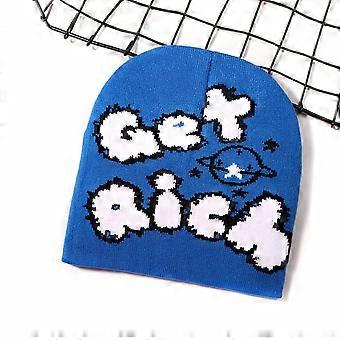 "GET RICH" Letter Cute Acrylic Jacquard Beanie, Unisex Warm Winter Knit Hat for Outdoor Street Party Vacation Festival