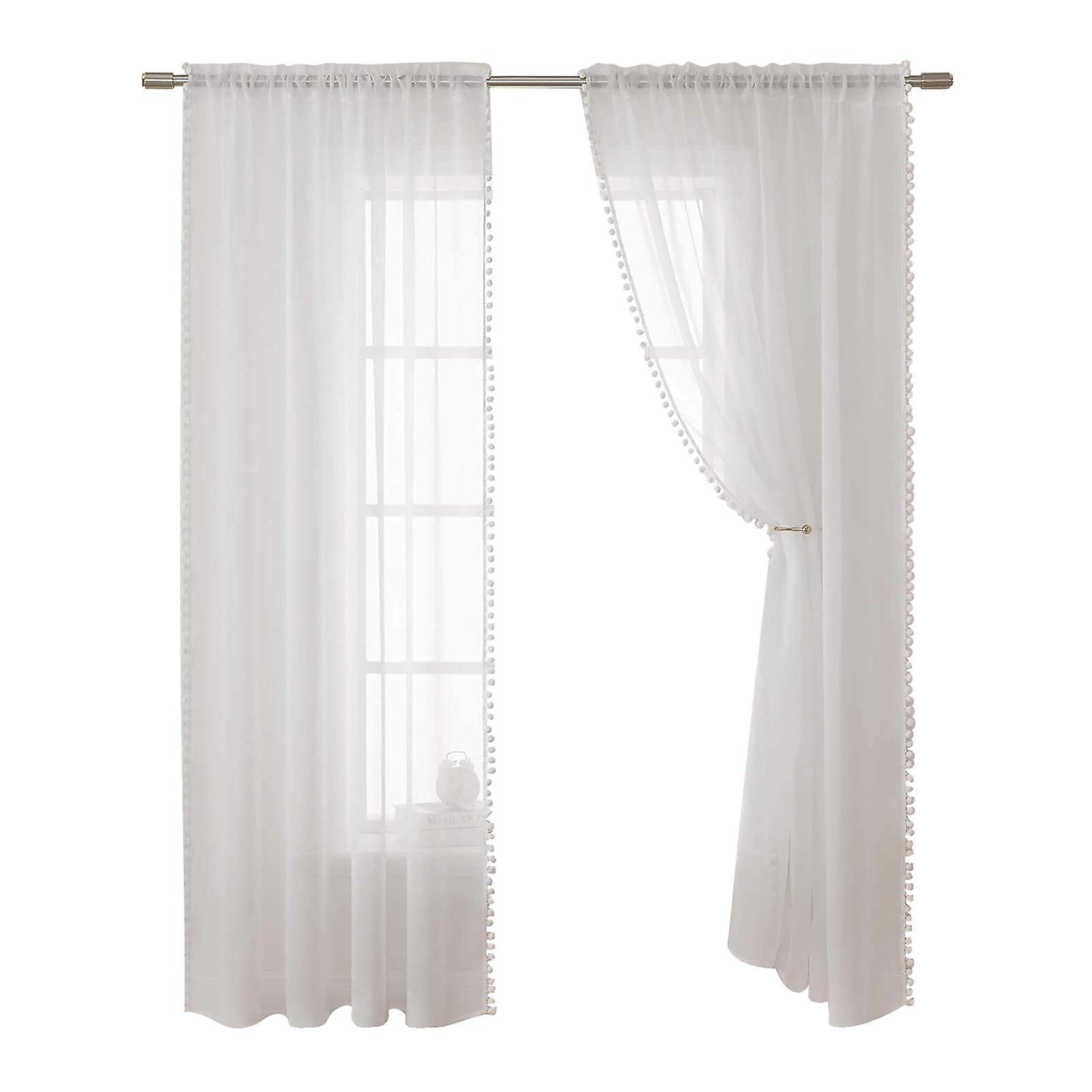 2pc Curtain Modern Simple Solid Color Window Screen Filter Cotton Lace