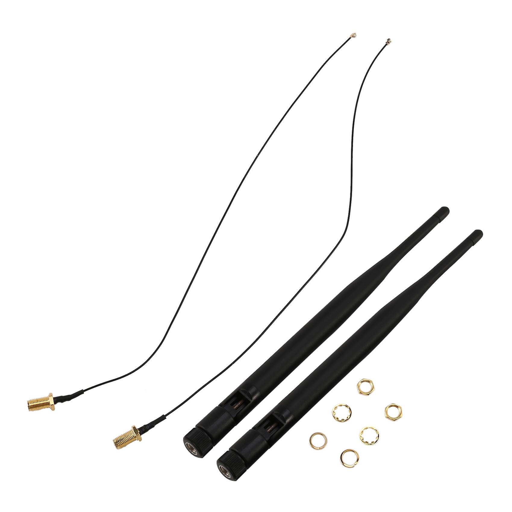 2 x 6dBi 2.4GHz 5GHz Dual Band WiFi RP- Antenna + 2 x 35cm U.fl / IPEX Cavo Nero