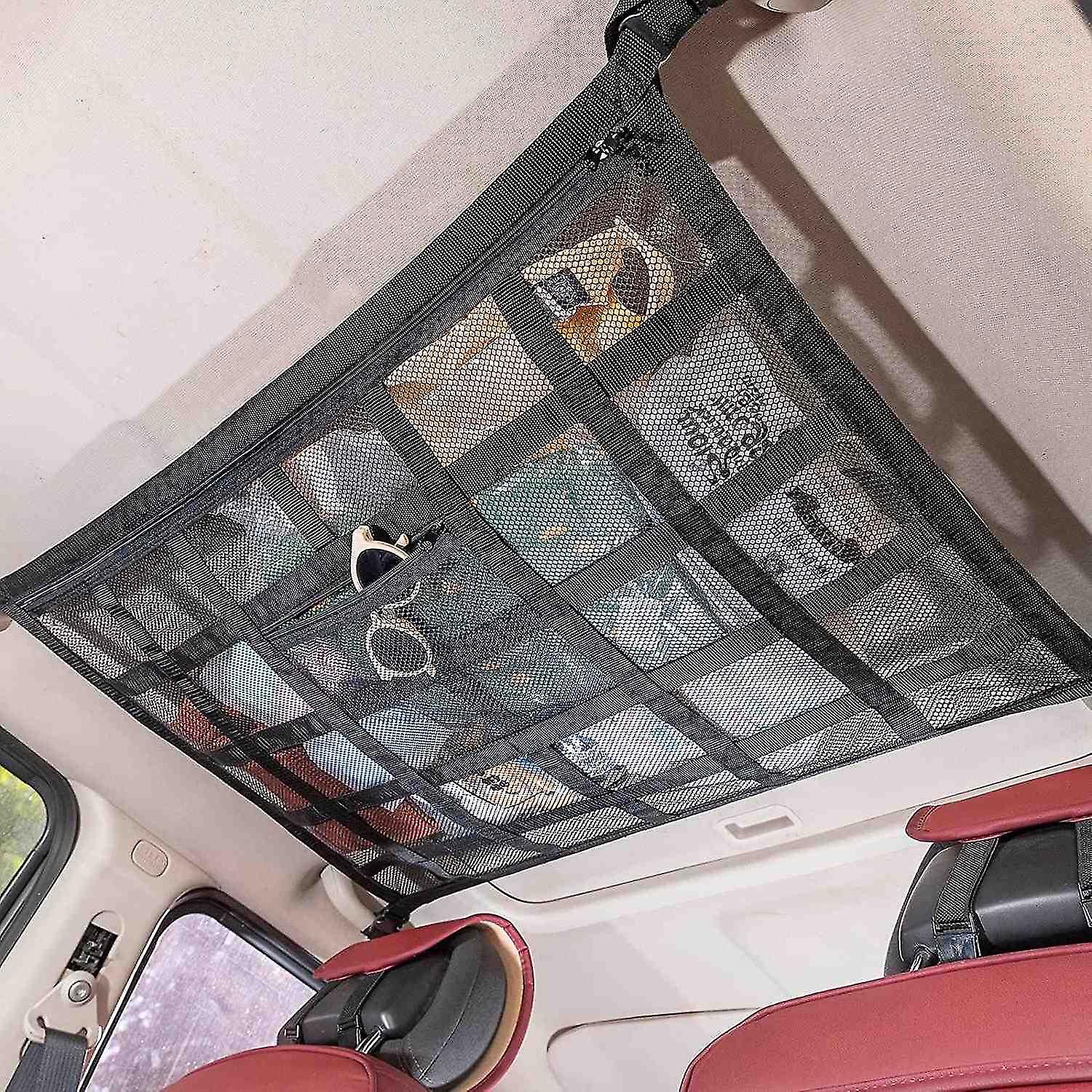 Car Ceiling Cargo Net Pocket,31.5"x21.6" Strengthen Load-bearing and Droop Less Double-layer Mesh Ca