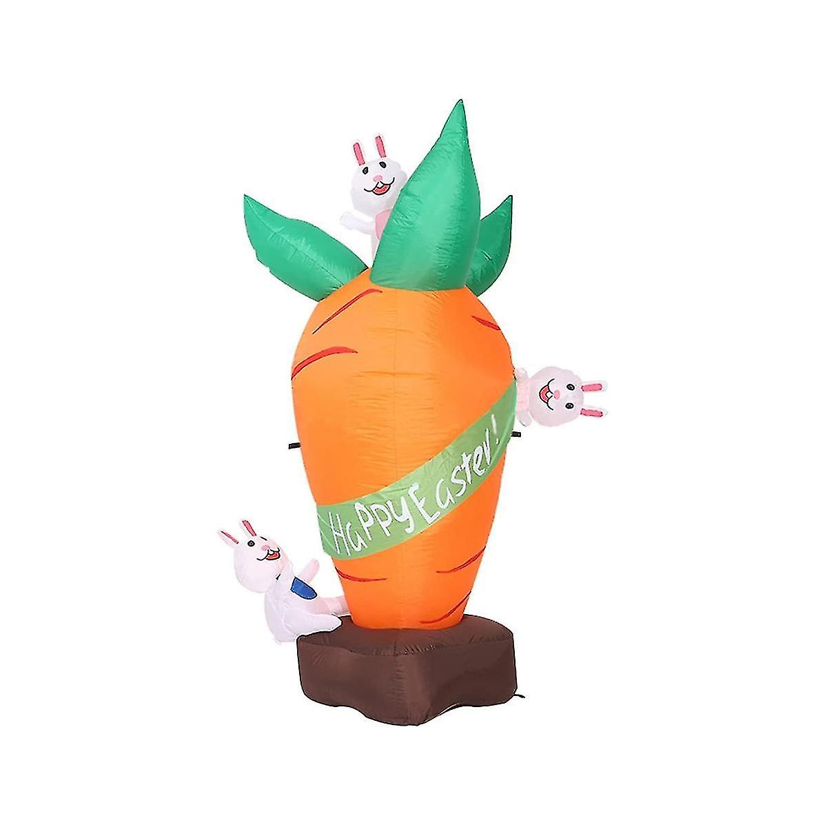 6 Ft Easter Inflatable Carrot And Bunny, Blow Up Easter Decoration With -in Led Lights For Easter P