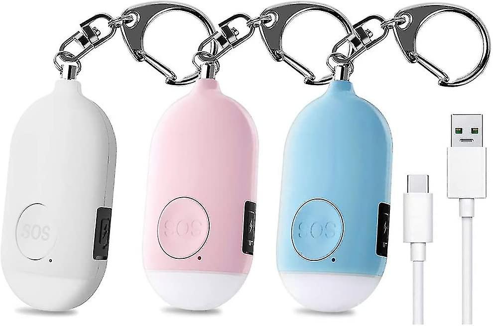3 Pieces 130 Db Personal Emergency Alarm, Rechargeable Security Alarm With Led Flashlight Torch Burg