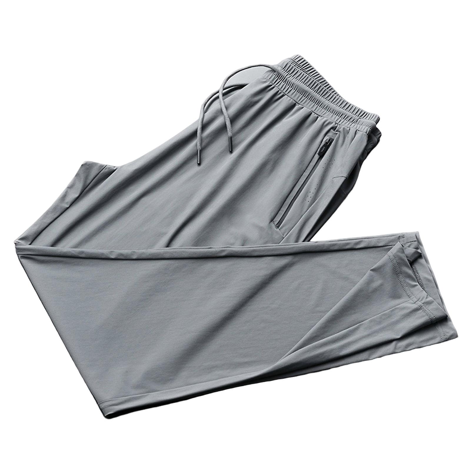 Men Sport Pants Solid Color Breathable Deep Crotch Loose Drawstring Exercise Ankle-banded Zipper Pockets Mesh Men Sweatpants Male Clothes
