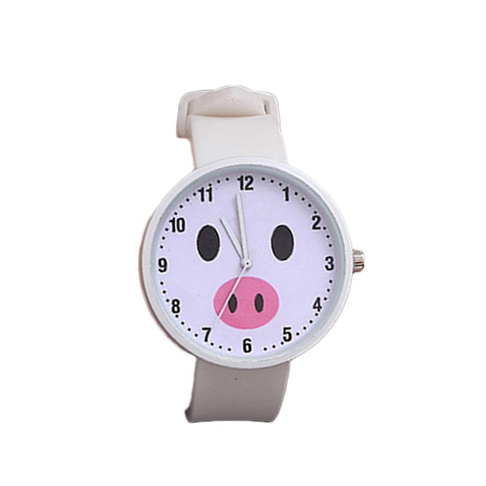 Cute Fish Pig Round Dial Silicone Band Arabic Numbers Analog Quartz Watch