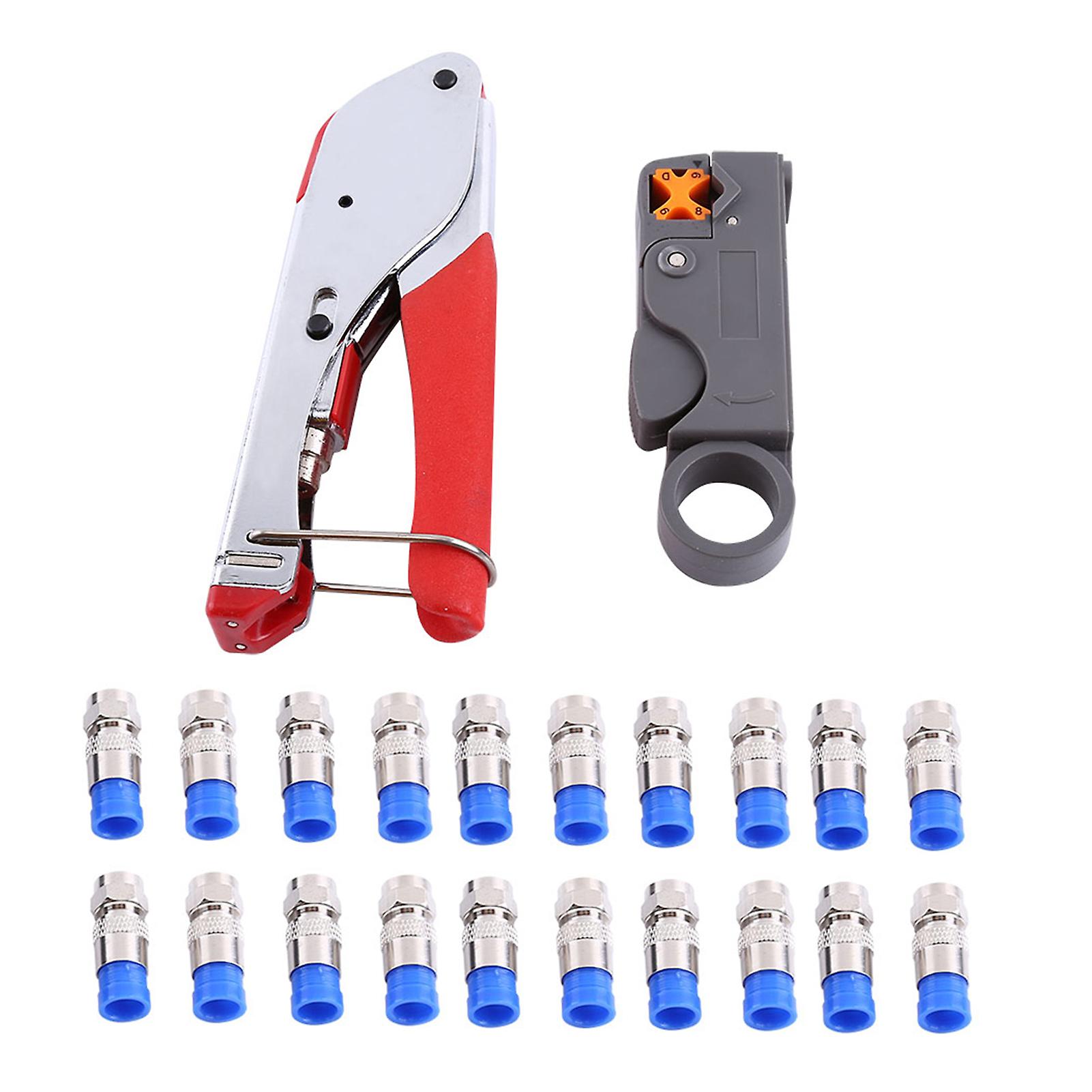 Coaxial Cable Wire Stripper Set RG6/RG59 Compression F Connector Wire Crimping Pliers Tool