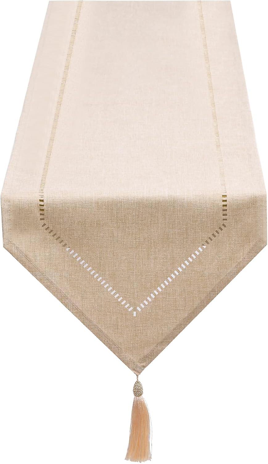 Linen table runner, openwork table runner with tassels